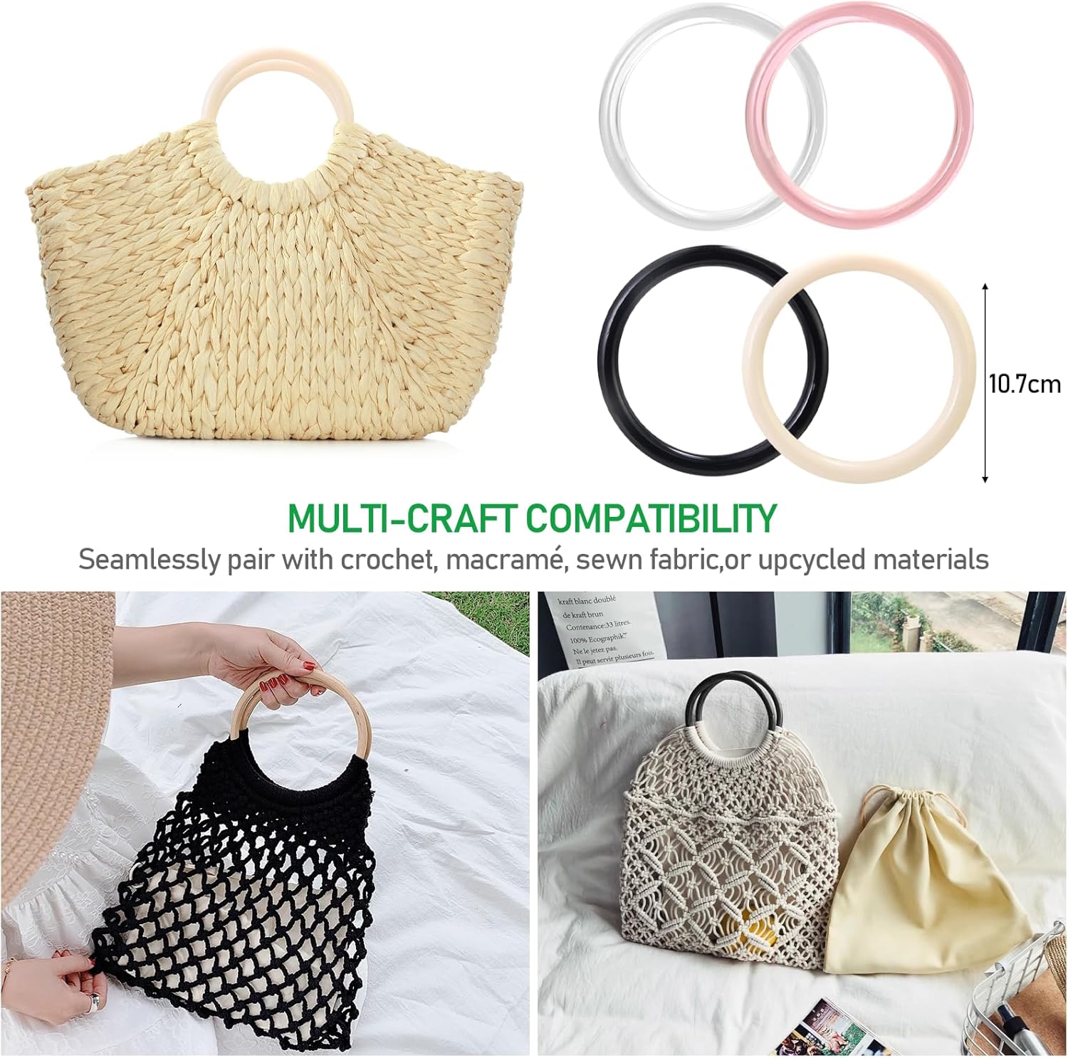 8+4 Pcs Purse Handles for Crochet Bags with Bag Bases for Crochet Bags, 2 Pcs Crochet Hooks,DIY Knitting Tote Handles, Durable Craft Accessories - Image 5