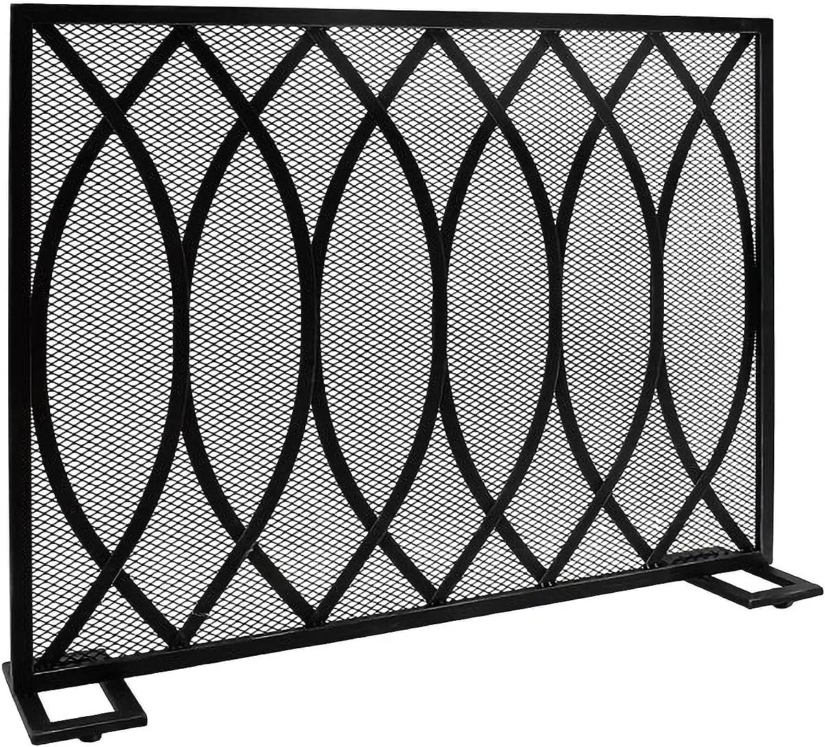 Fireplace Screen Guard, Fire Guard Fireplace Screen 32in Tall, Metal Mesh Fire Screen Guard with High Density Mesh, Solid Wrought Iron Fireplace Fence
