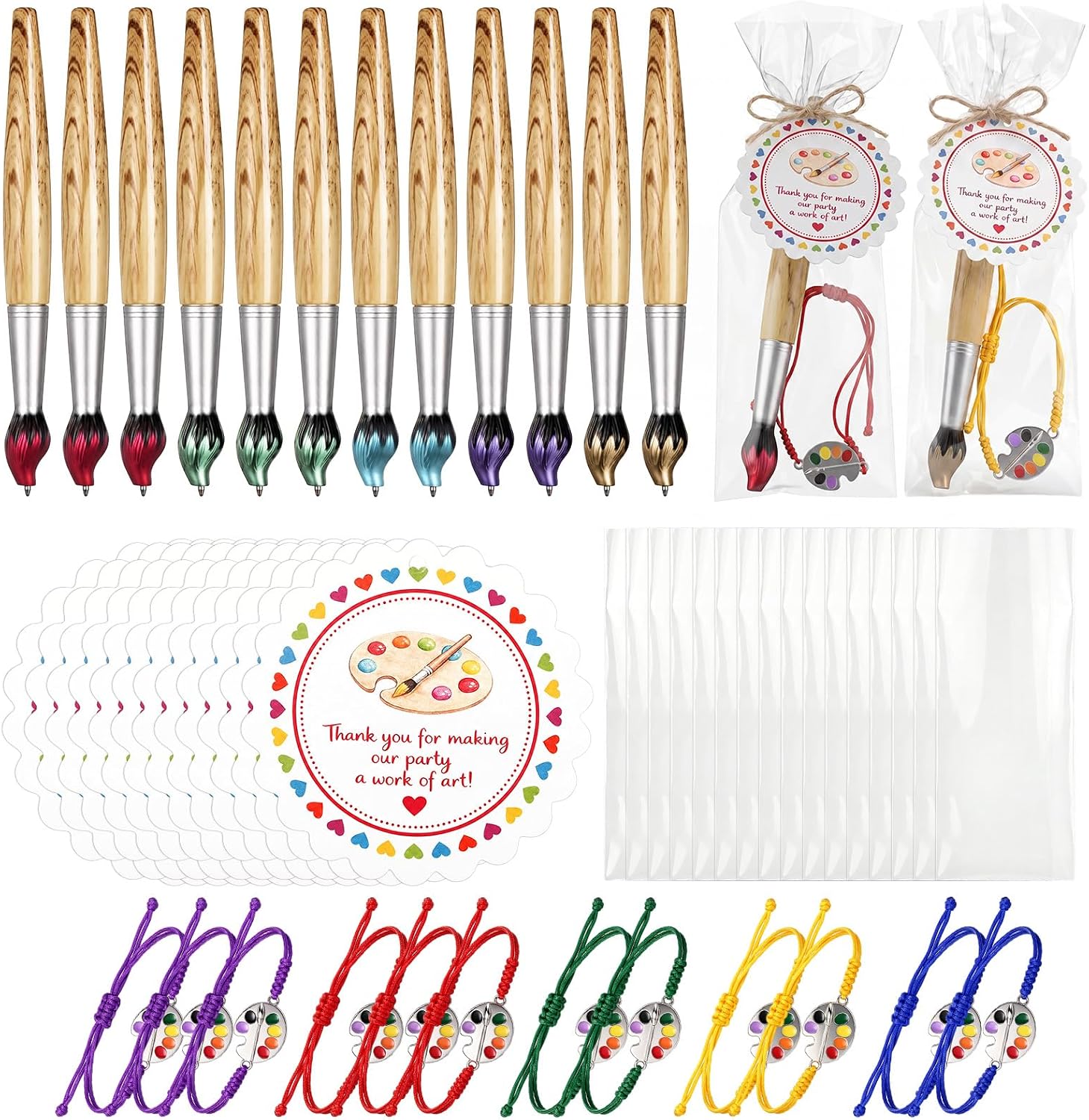 Maitys 12 Sets Paintbrush Pens Paint Bracelet Sticky Notes Art Party Favors