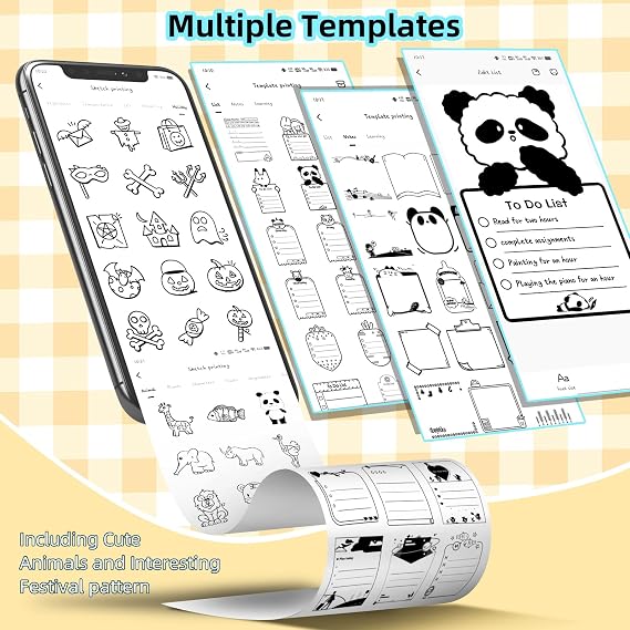 Mini Sticker Printer, 300Dpi Portable Sticker Maker Machine | 5 Roll thermal paper included. Great for kids scrapbook, DIY, journal, travel and photo. Compatible with iOS & Android
