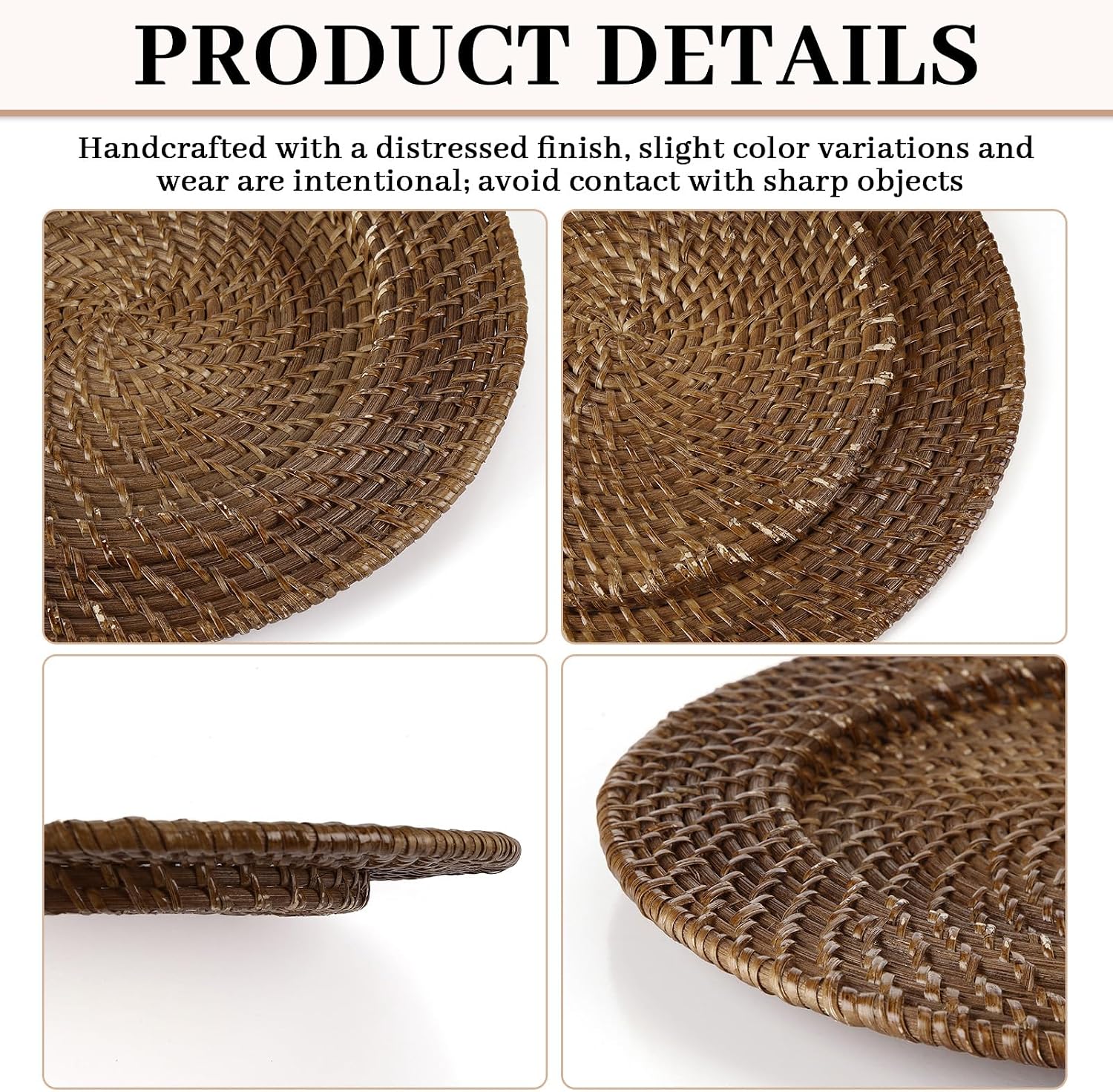 6 Pack 13" Rattan Charger Plate, Brick Brown, Classic