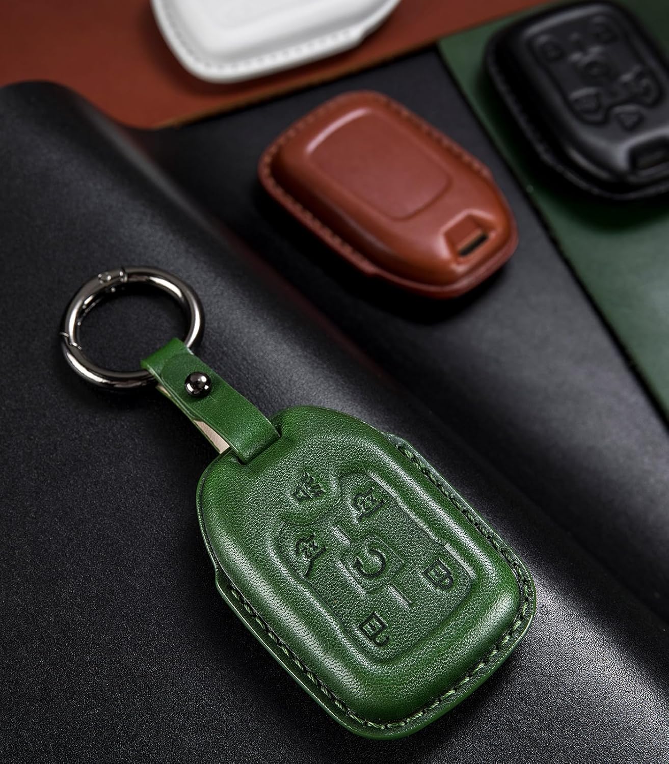 for Chevy Key Fob Cover Genuine Leather Full Protection Key Shell Key Case Compatible with 2017-2024 Chevrolet Silverado Suburban Tahoe GMC Acadia Sierra Terrain Yukon (6 Button)
