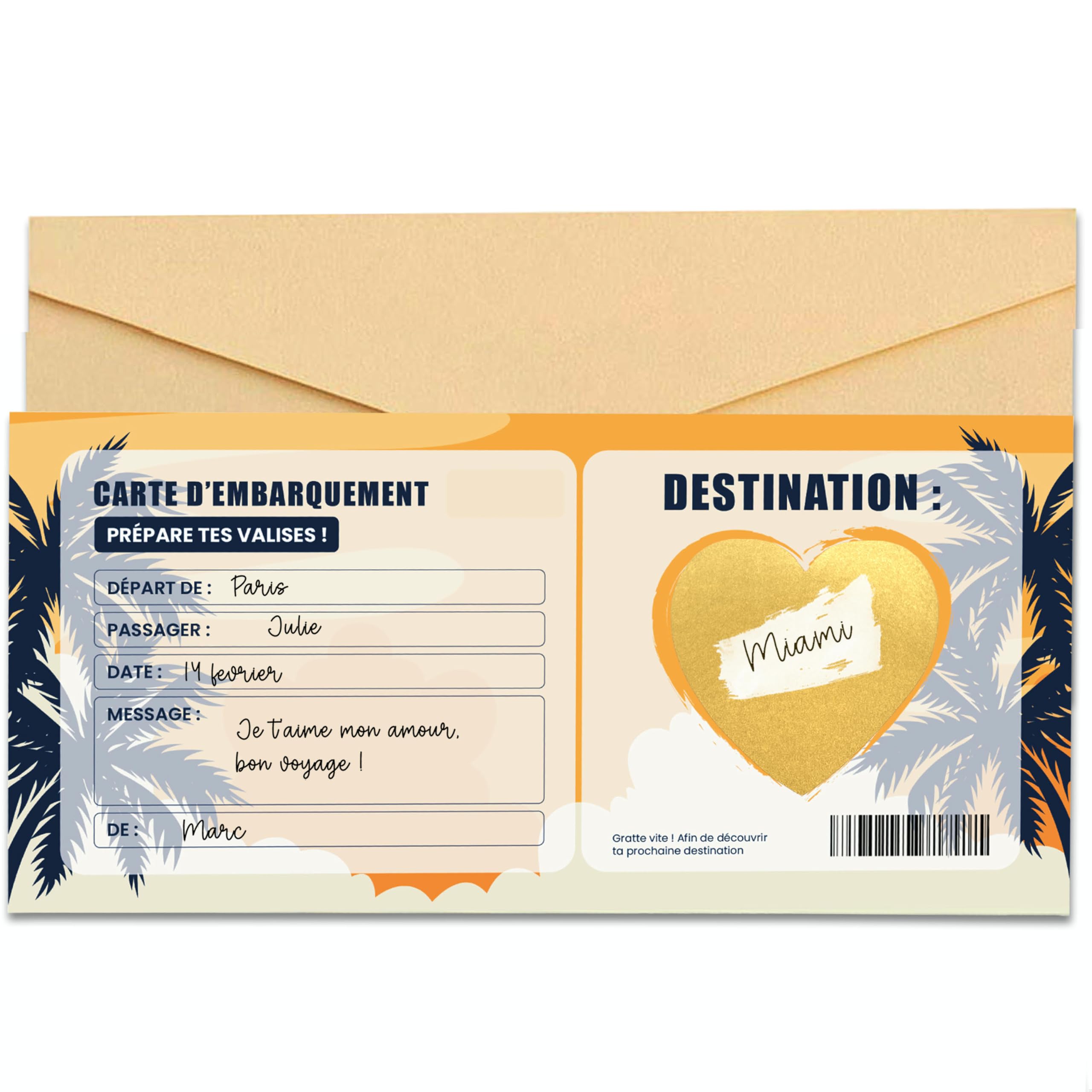 Carte Dorée à Gratter Personnalisable - Format 22x11 Cm, Pour Anniversaire, Cadeau, Voyage, Surprise