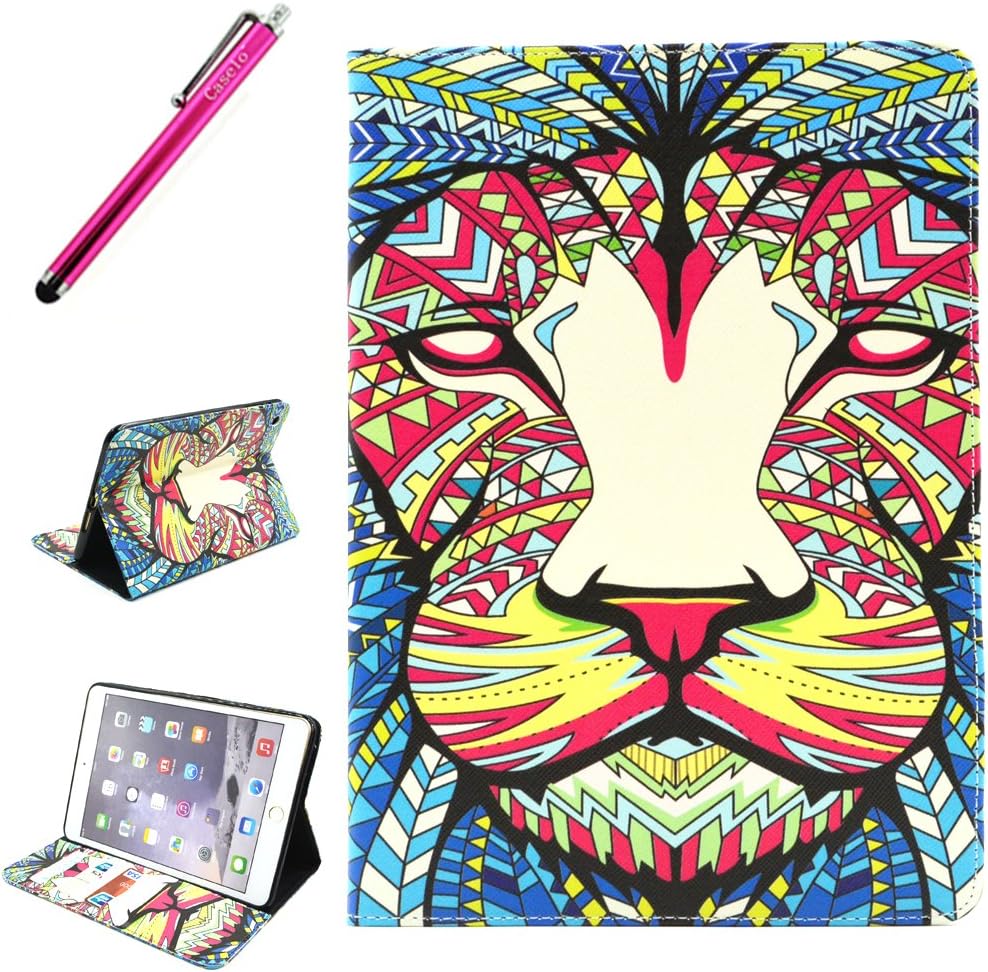 iPad Mini 3 Wallet Case, JCmax Protective Cover New Premium Flip Side Slim Foilo Style PU Leather Wallet Case with Card Slots and Kickstand Function For Apple iPad Mini 3, Bonus with One Logo Stylus -[Lion Pattern Design]