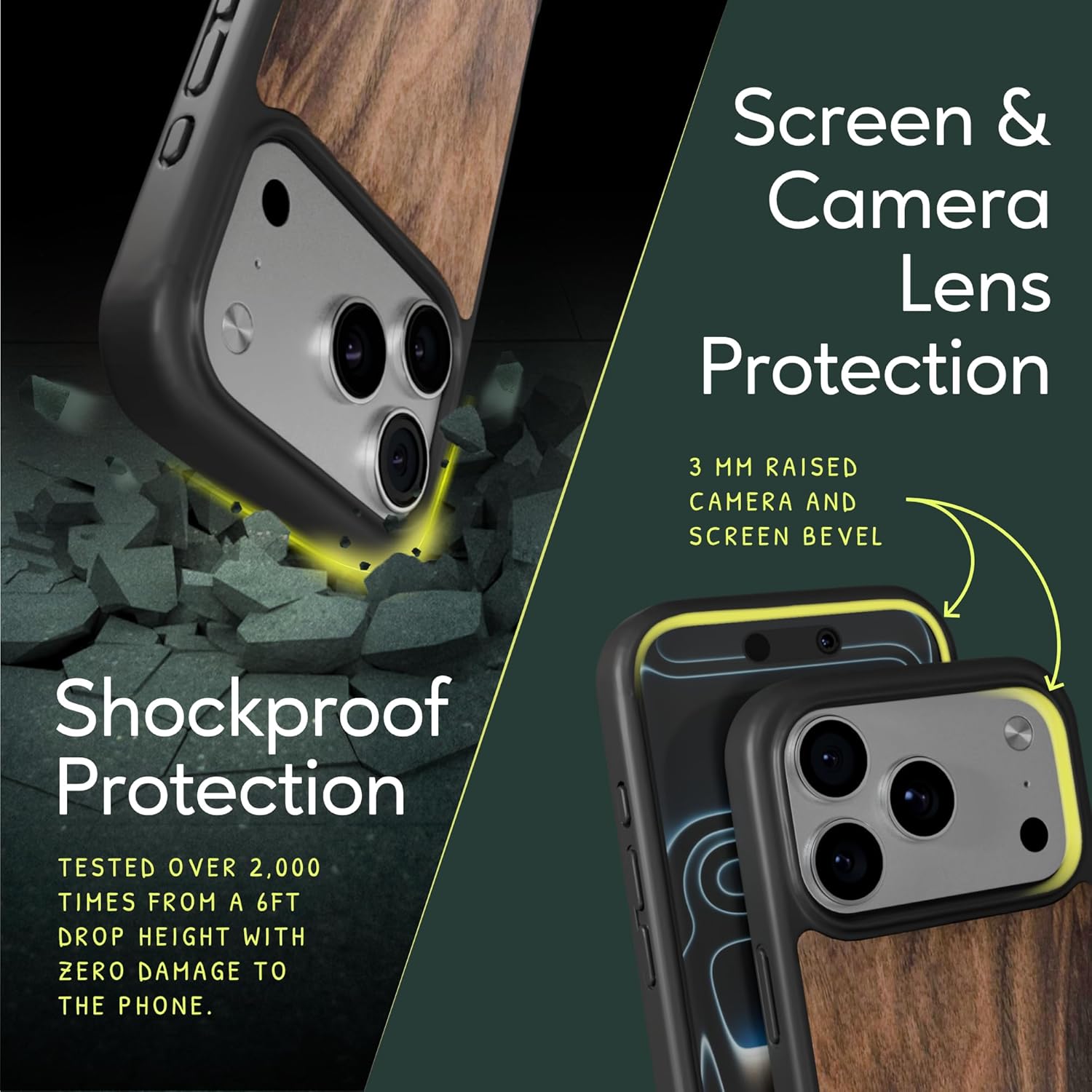 iATO iPhone 17 Pro Max Case MagSafe, Real Walnut Wood (6.9-inch) – Slim Protective TPU, Strong Magnet Ring, Raised Screen & Camera Lips, Easy-Press Buttons, Anti-Slip Grip - Image 5