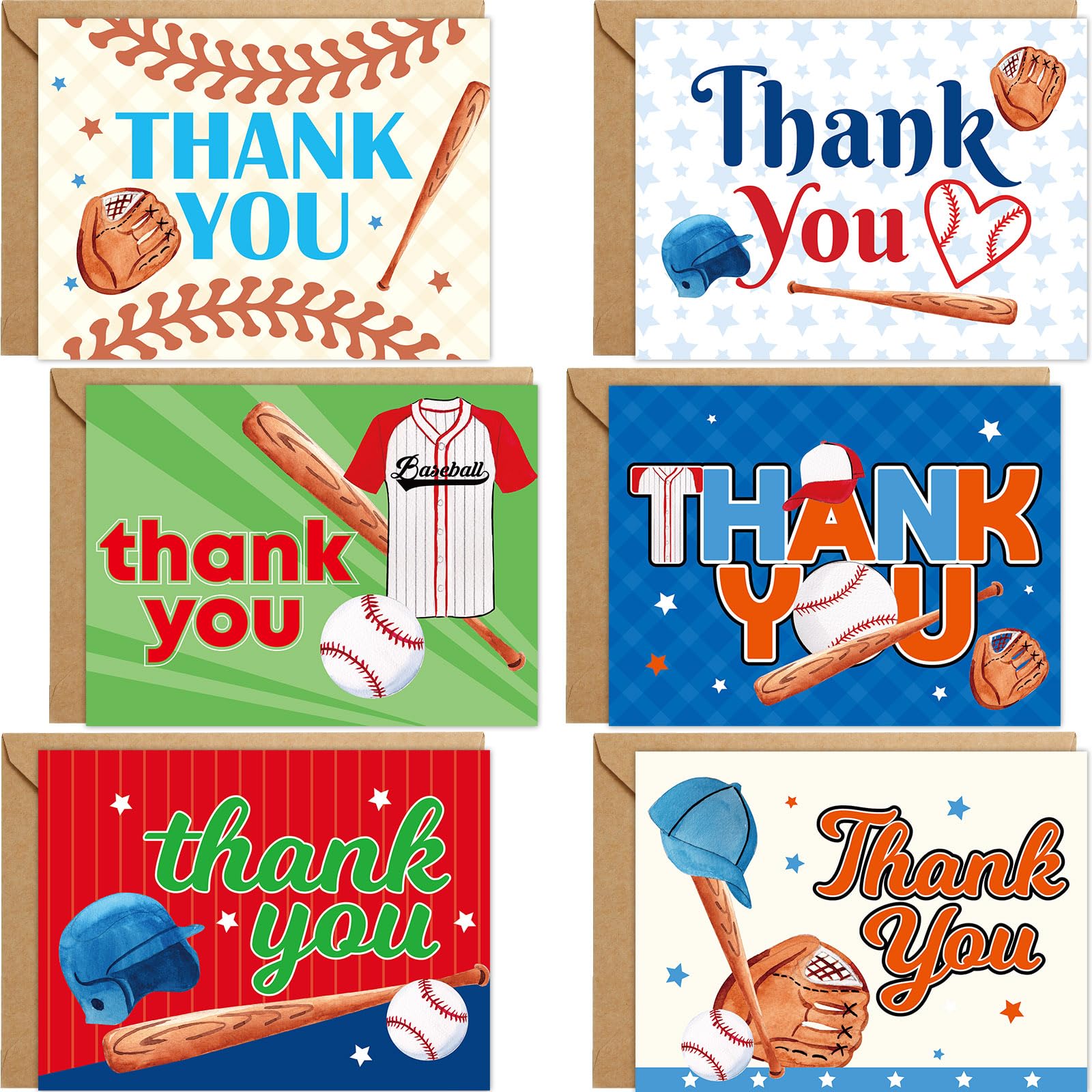 FANCY LAND Baseball Dankeskarten Set – 24 Stück Mit Umschlägen, Für Geburtstag & Abschlussfeier