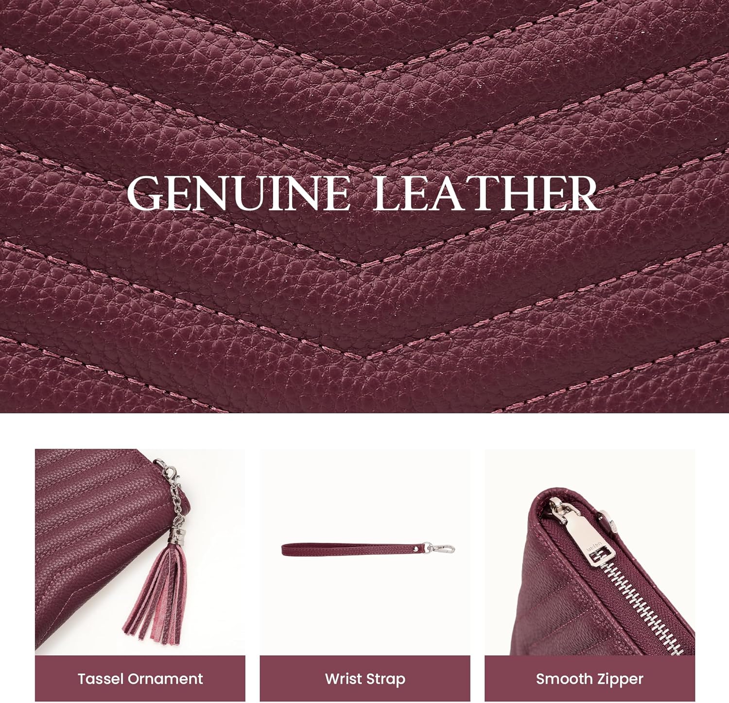 befen Black Wallet for Women Soft Genuine Leather Quilted Wristlet Clutch Wallet RFID Blocking Zip Around Designer Wallet - Image 3