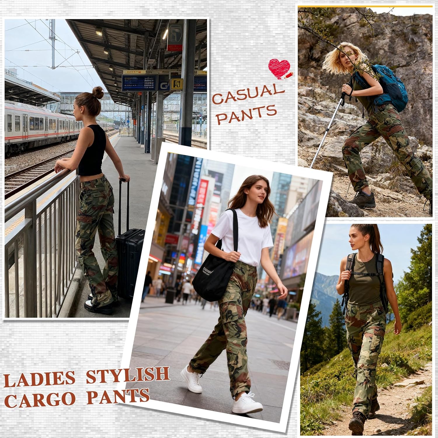 Women's Cargo Pants Relaxed Fit Camo Pants Straight Leg Casual Stretch Work Pants with 9 Pockets - Image 6