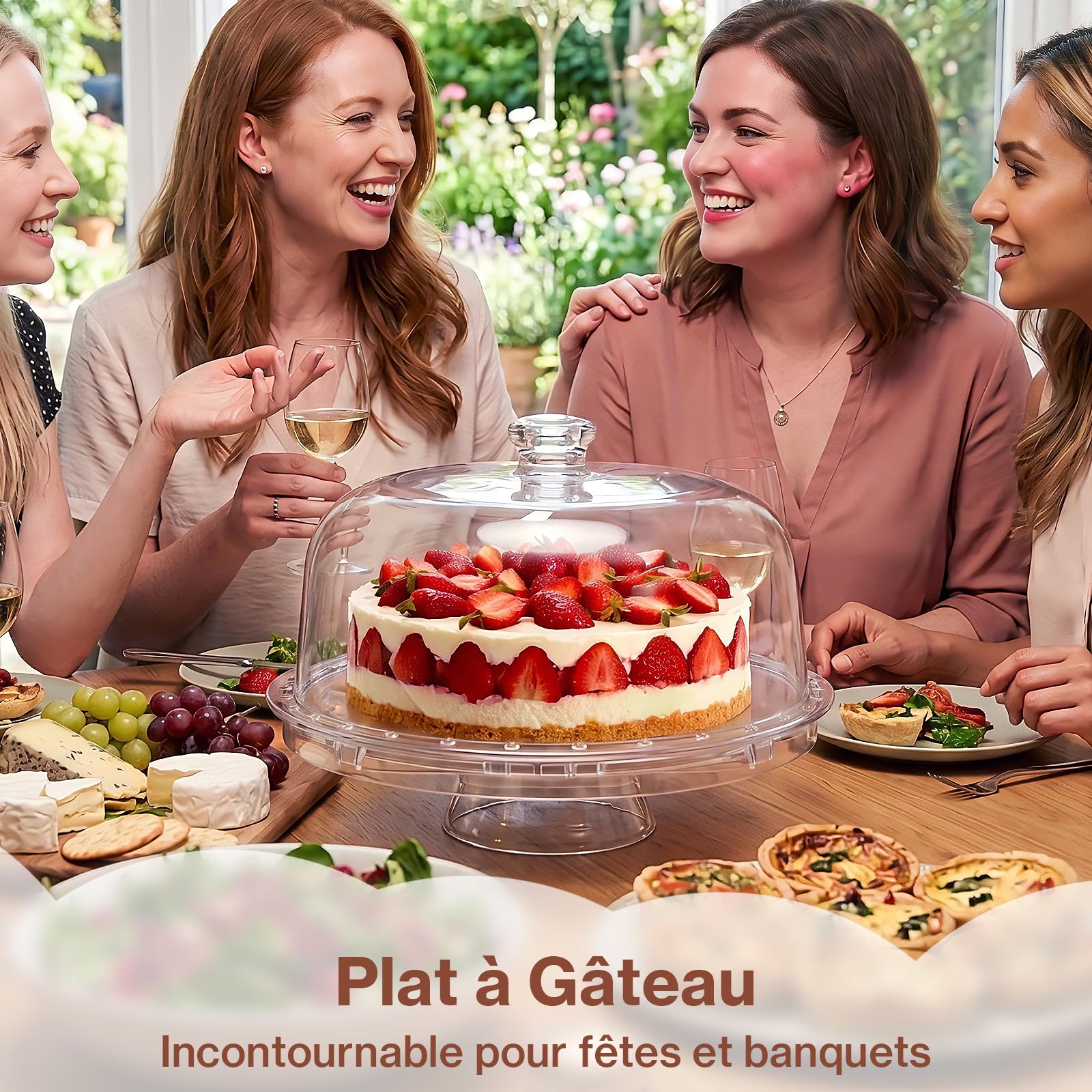 MASTERTOP Cloche à Gâteaux Transparent avec Plateau Réversible, Stand à Gâteaux Multifonctionelle avec Dôme, Boîte à Gâteaux Ronde en Plastique avec Couvercle pour Pâtisserie/Desserts