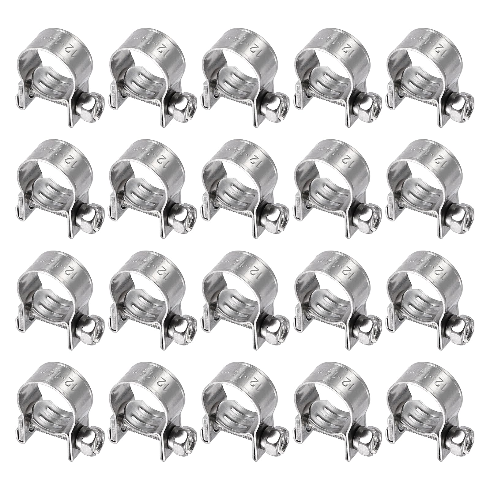 sourcing map 20pcs Fuel Injection Hose Clamp 12-14mm Adjustable 304 Stainless Steel Mini Gas Line Hose Clamp for Automotive Agriculture Plumbing Diesel Petrol Pipe
