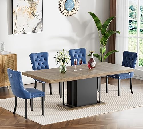 Miniatura 38 de HomVent Juego de mesa de comedor expandible para 6 personas, juego de mesa de comedor extensible de 63 a 79 pulgadas con sillas de terciopelo con