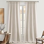 Living Room Custom Curtains 86 Inches Long, Boho Farmhouse Natural Linen Pleated Semi Sheer Drapes Light Filtering for Nursery 88 Inch Length Window 2 Panels Set Rod Pocket & Ceiling Track Tiebacks