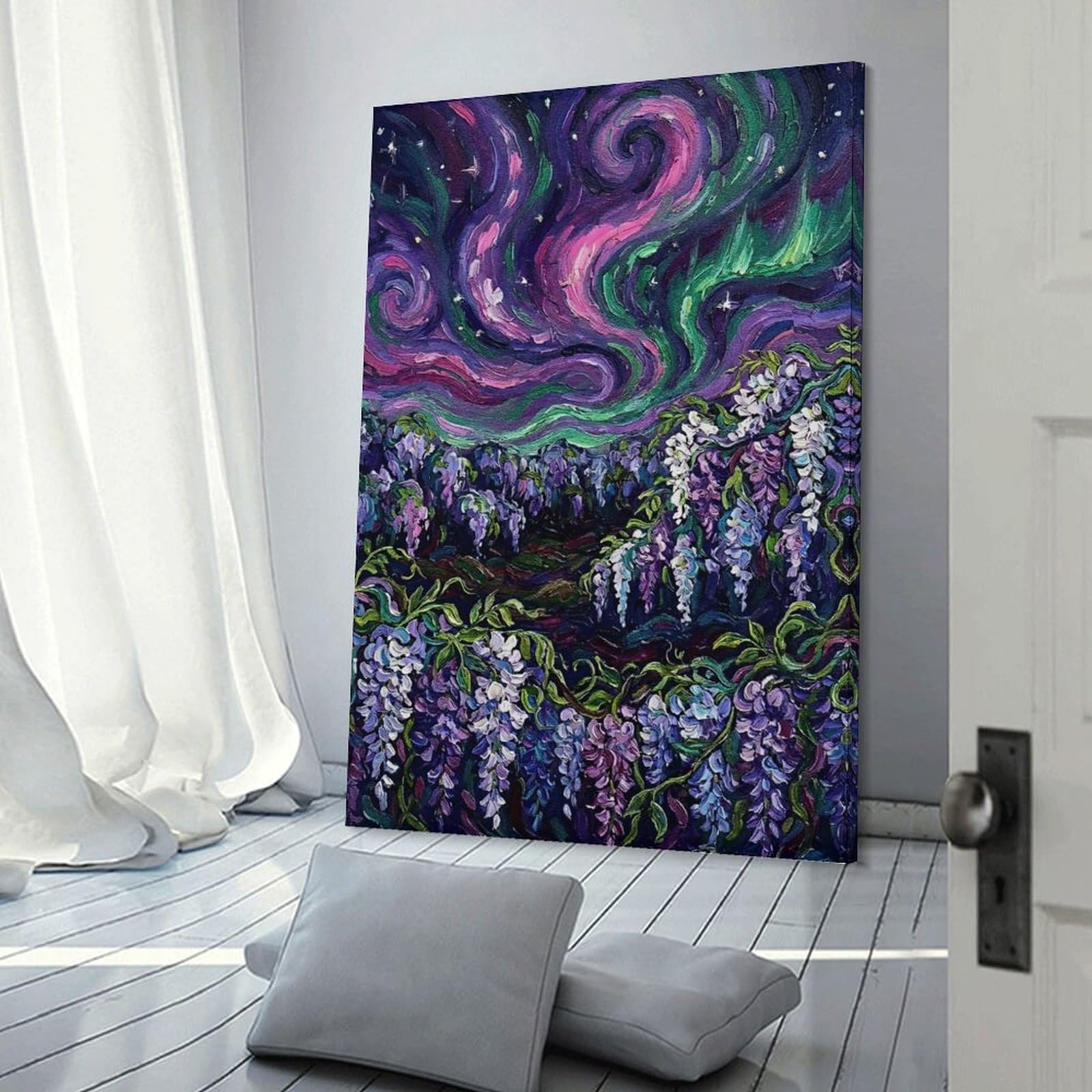 Junmoney Room Decor Wall Art Wisteria Under The Aurora, 20x30inch(50x75cm), for Entrance Spaces, Stair Walls Or Halls, Home Artwork for First Impressions