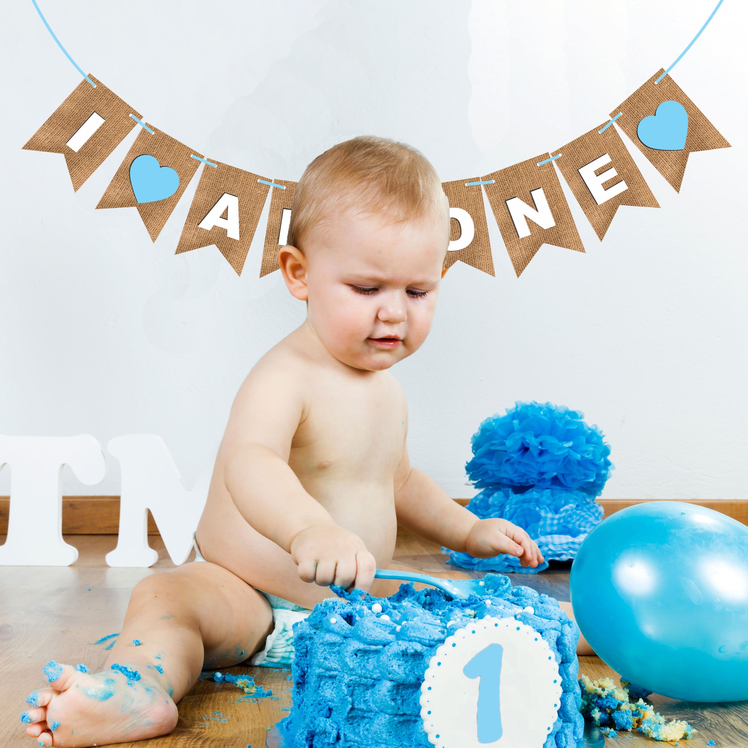 Wobbox First Birthday Party Banner Reverse Cutting "I am One" Party Decoration, Blue, Birthday Decoration Item — Amazon image 6