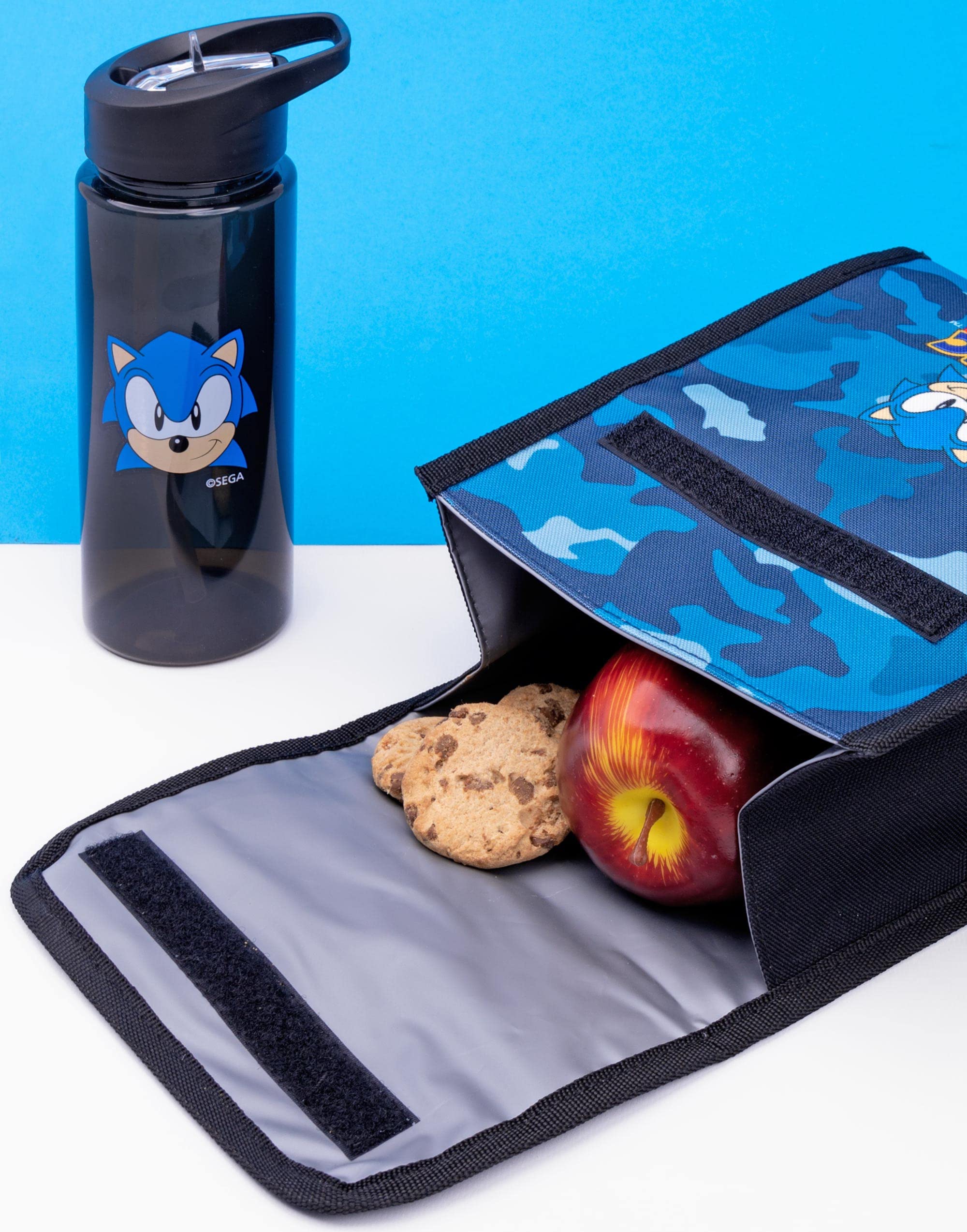 Sonic The Hedgehog Mochila para niños, diseño de camuflaje azul marino, estuche para lápices, botella de agua, mercancía de juego