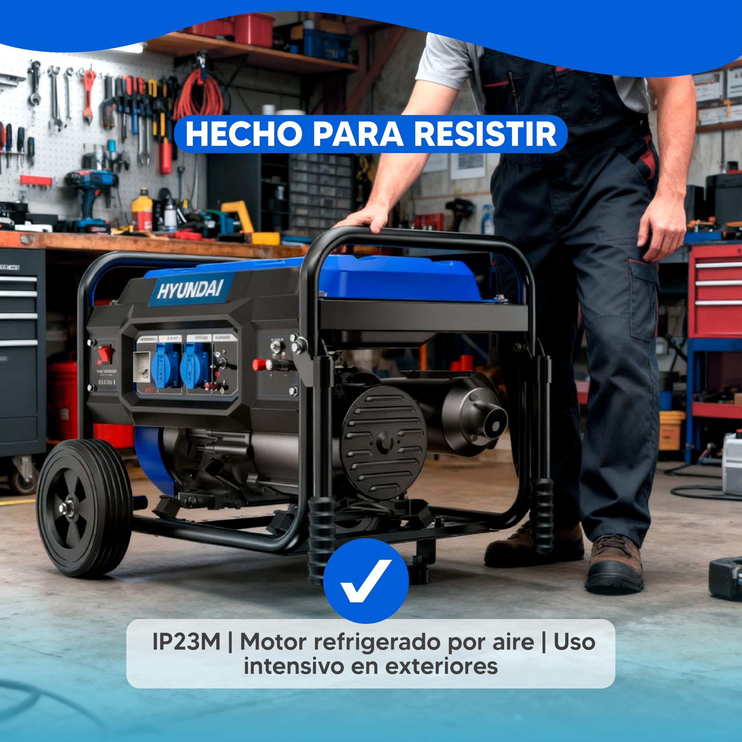 HYUNDAI Grupo Electrógeno a Gasolina 3000W para Obra - Generador Eléctrico con Regulación Electrónica para Energía Estable - Generador Portátil con 15L de Despósito y Autonomía 10h - Estación Energía