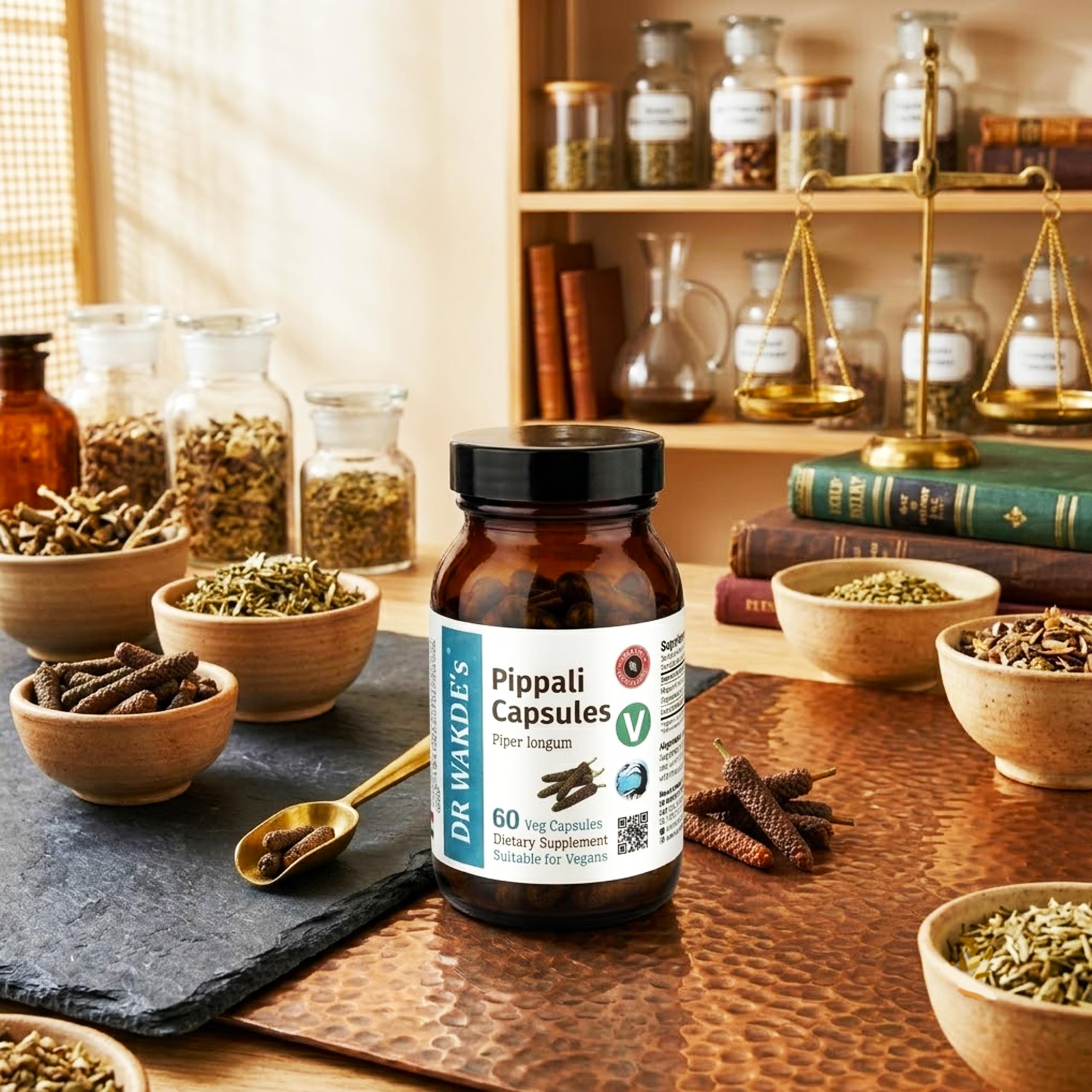 DR WAKDE'S Pippali Kapseln (Langer Pfeffer, 60 Veg Caps, Ayurveda-Ergänzung, Vegan, Kräuter, Natürlich)