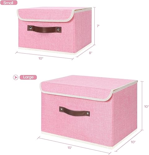 Miniatura 12 de ANMINY 2 contenedores de almacenamiento con tapa, asas de piel sintética, cajas de almacenamiento de plástico PP, decorativas, plegables, de tela