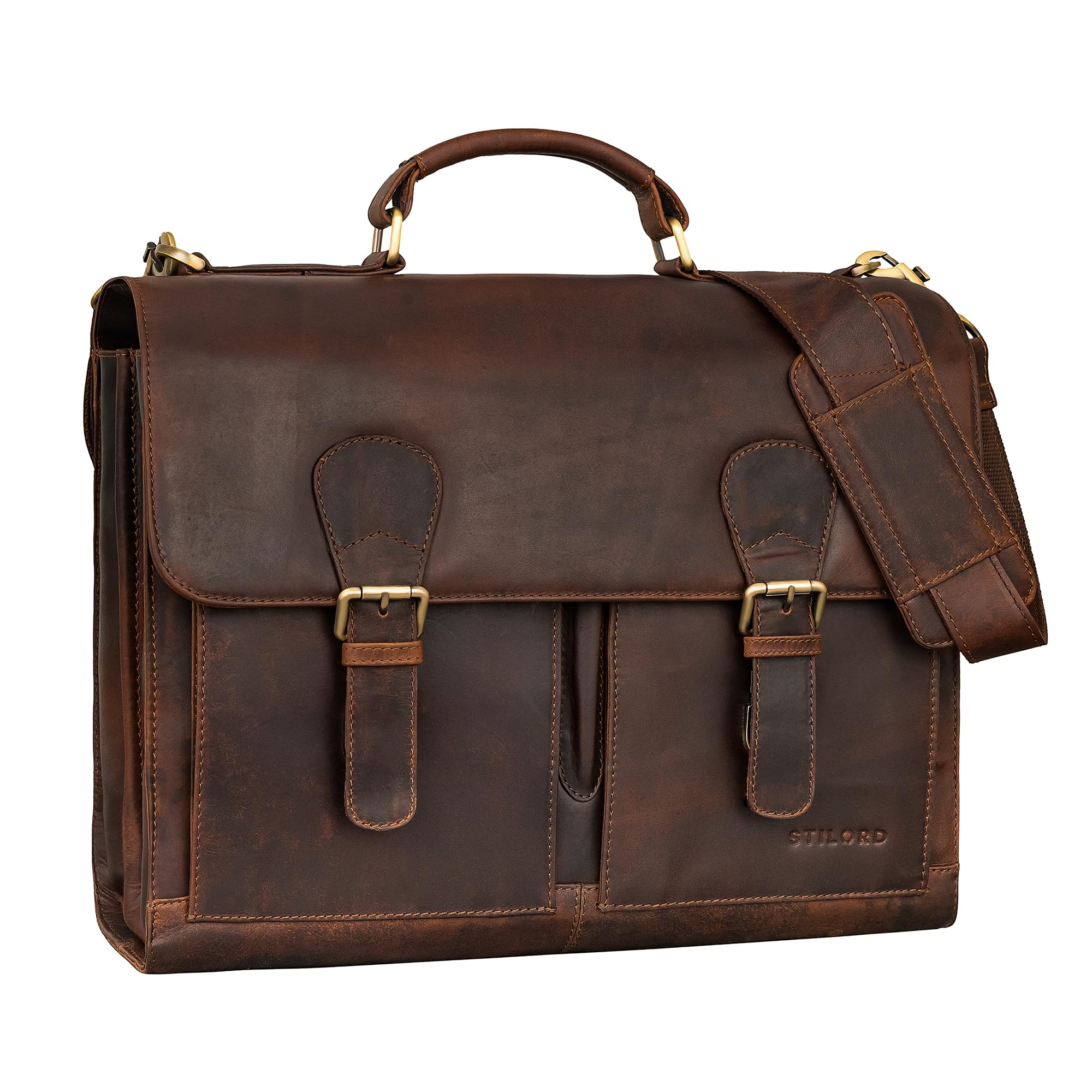 STILORD "Ludger" Borsa portadocumenti Pelle per Uomo e Donna Valigetta Lavoro ventiquattrore cuoio cartello borsa da insegnante cartella porta computer 15,6 pollice Colore:cognac marrone scuro