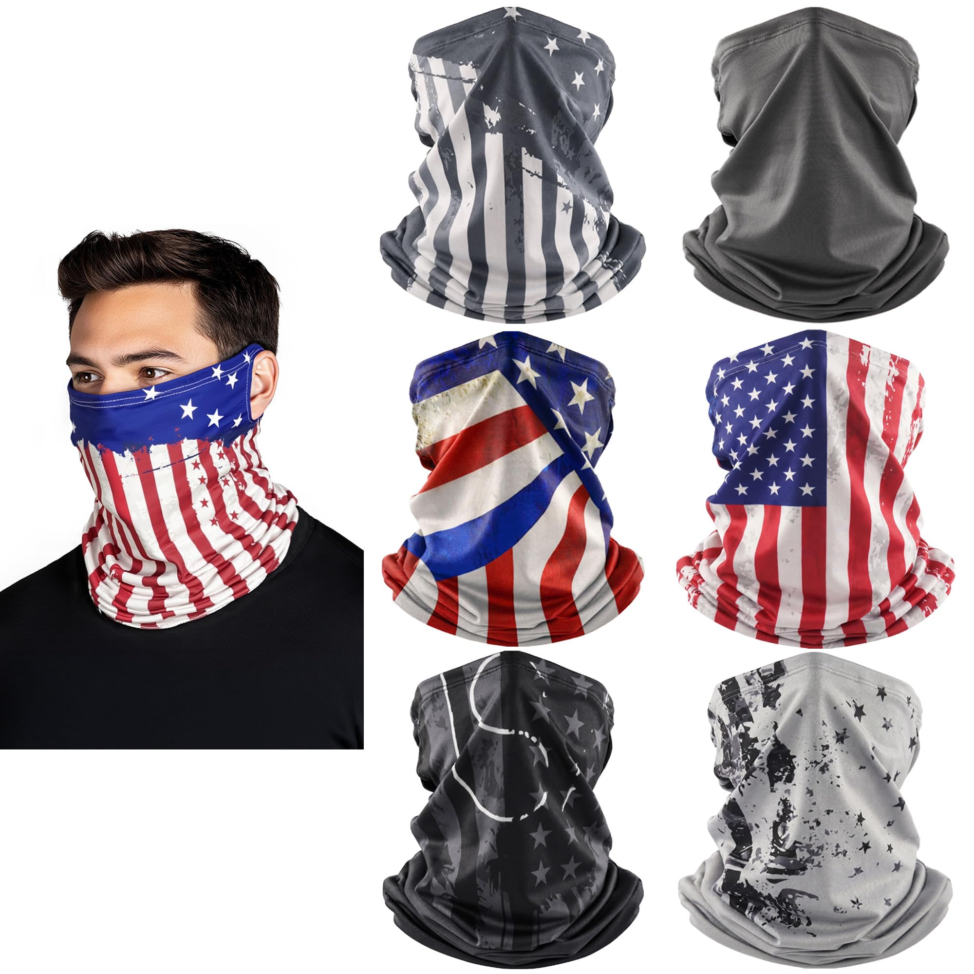 HONGTEYA 6 Pack Summer Neck Gaiter, UV Protection Cooling Face Mask Breathable Bandana Head Scarf Face Cover for Men Women