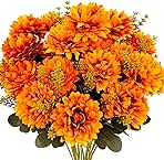 Fall Flowers Artificial Mums 2 Pcs 18 Heads Silk Chrysanthemums Fake Mums Faux Floral Bouquet Arrangements for Home Decor Indoor Outdoors Planter Pots Porch Wedding Autumn Decoration