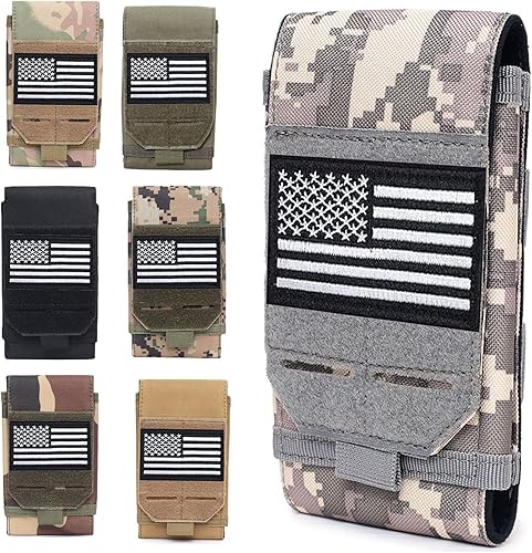 Miniatura 10 de Bolsa para teléfono Molle 1000D Laser Cust Molle, resistente al agua, soporte táctico para teléfono celular con parche de bandera estadounidense