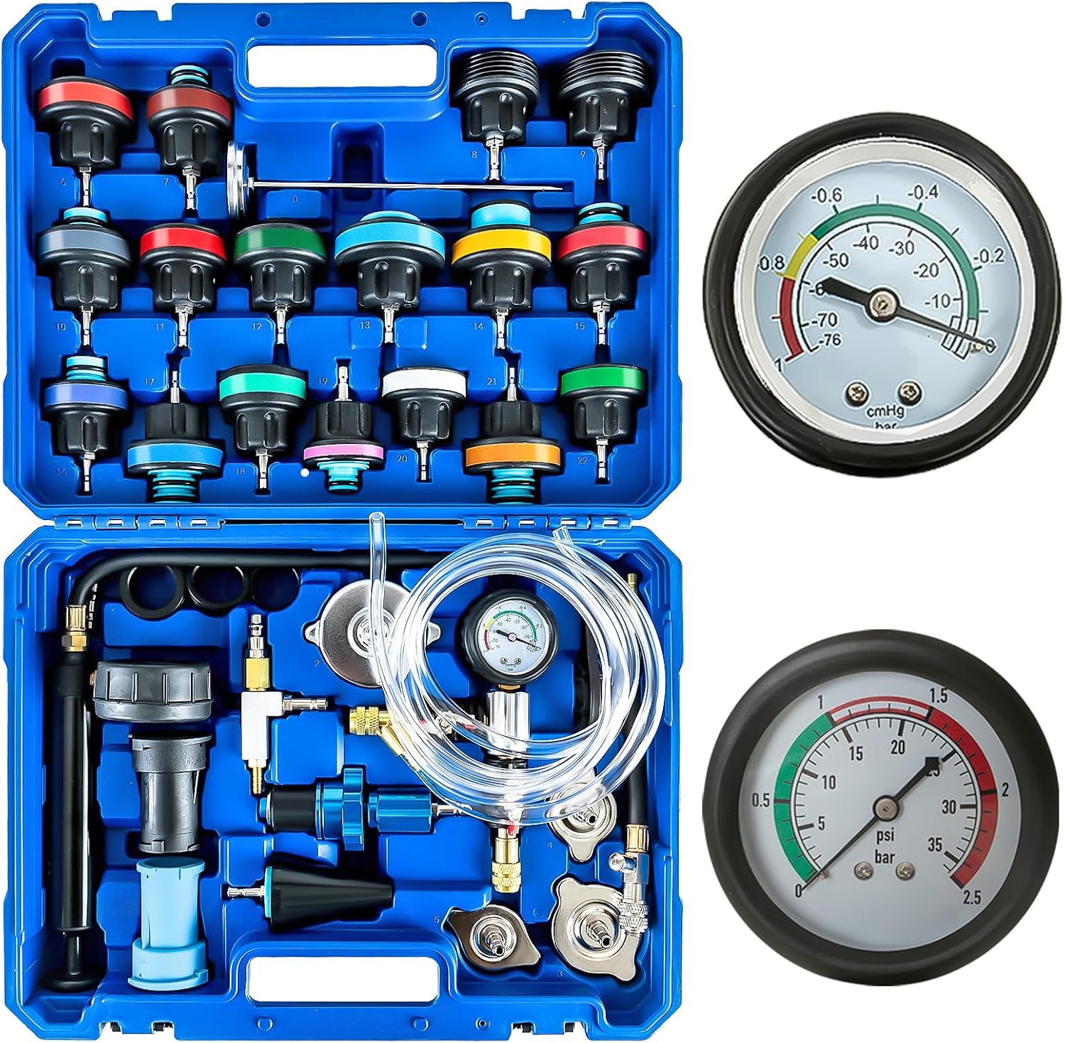 ATPEAM 28pcs Universal Radiator Pressure Tester Coolant Pressure Tester and Vacuum Refill Kit for Automotive Cooling System Water Tank Leakage Detection
