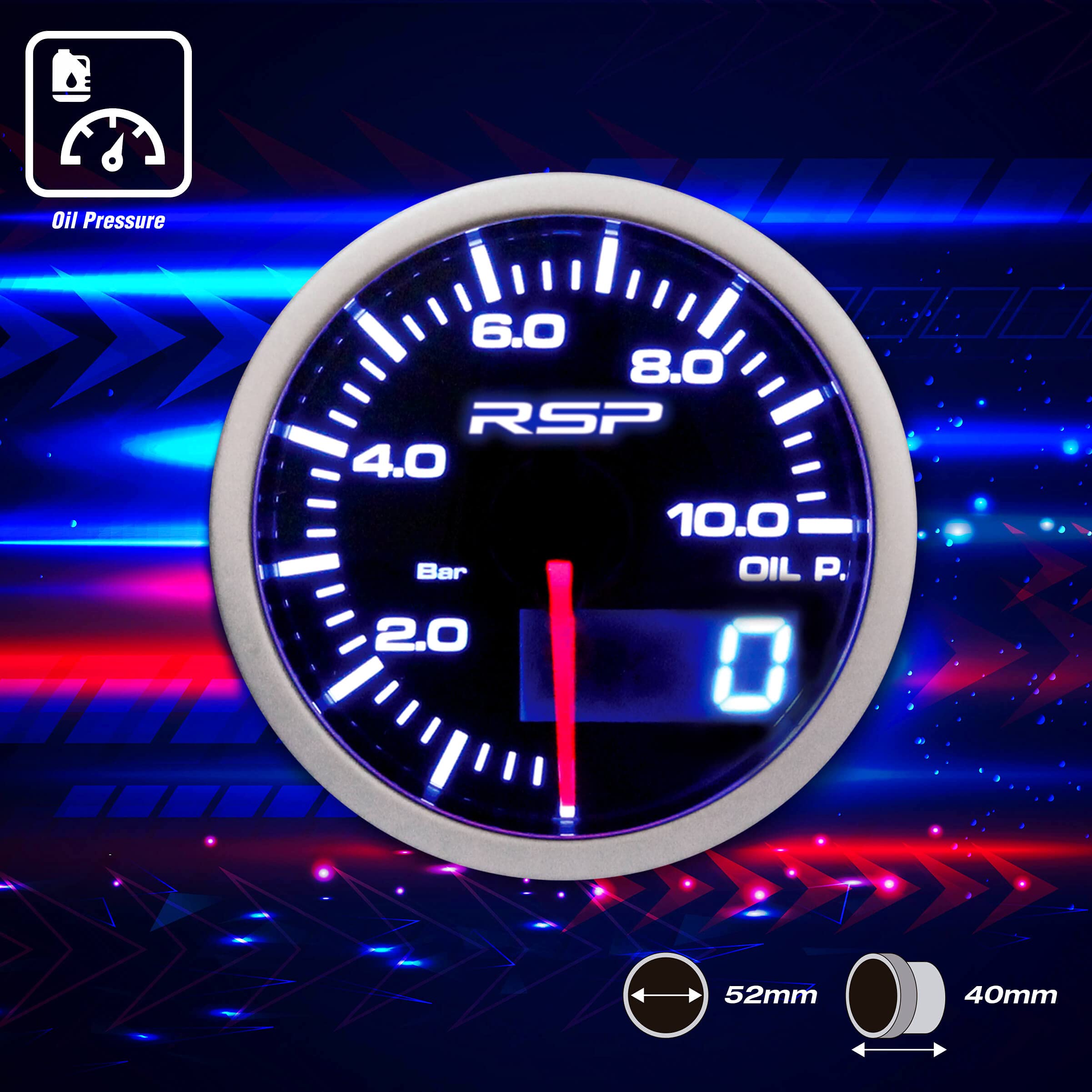 MANOMETRE DE PRESSION D'HUILE RSP D.52MM LED