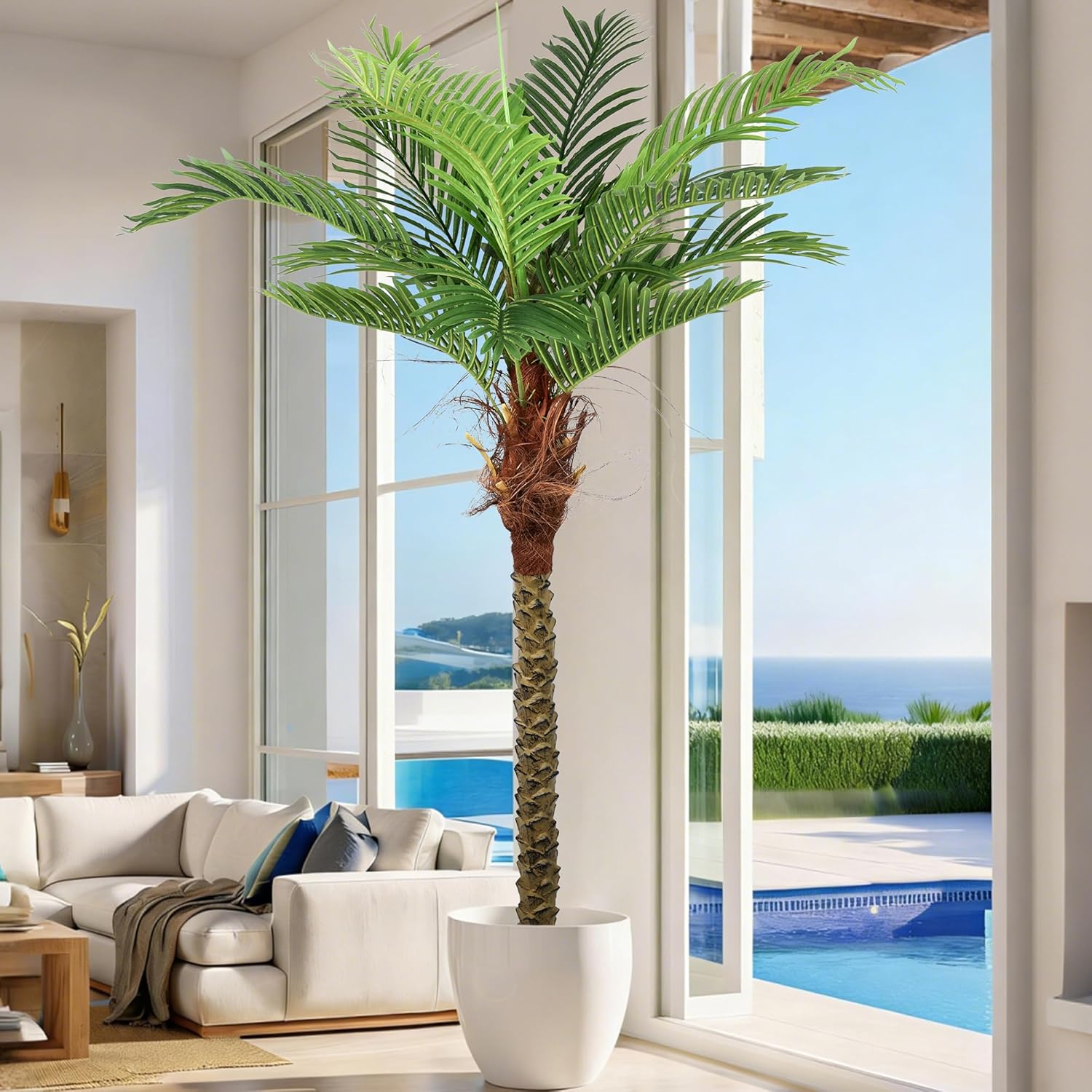 Artificial Palm Tree 6.5ft for Outdoors Faux Triple Phoenix Palm,80 Inch Tall Large Fake Tropical Palm Tree for Patio,Poolside,Garden,Home Office Indoor Decor(6.5feet,1Pack)