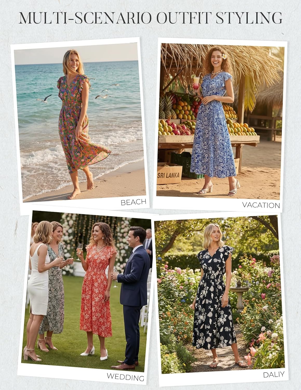 Kate Kasin Women's 2026 Summer Dress, Casual Floral Beach Maxi Dresses, Flutter Sleeve Long Flowy Boho Vacation Sundress - Image 6