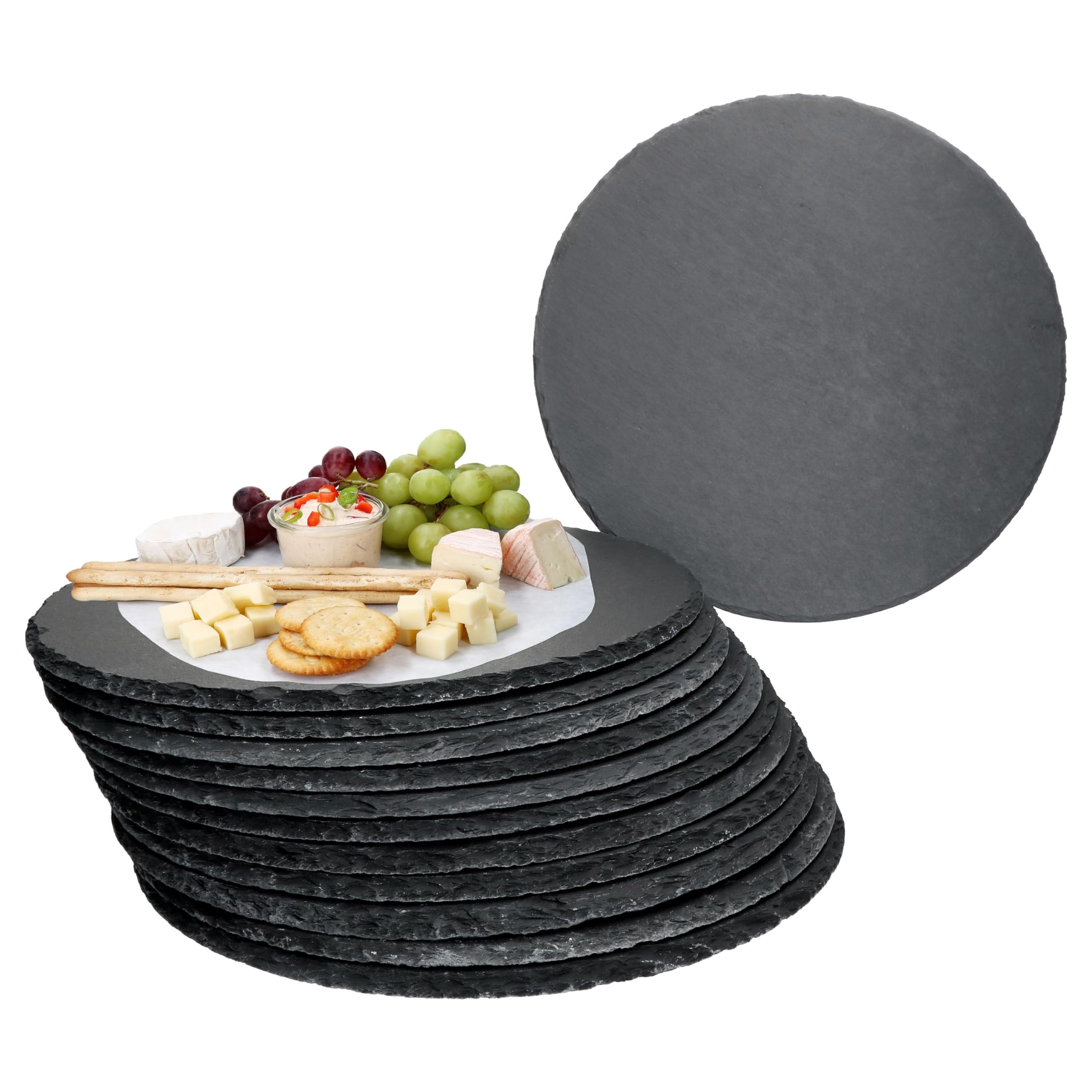 MamboCat Set di 12 piatti rotondi in ardesia, Ø 30 cm, piatti da portata nero, piatti per sushi con bordo di rottura rustico, ideali per pizza o come piatto per formaggi, salumi o antipasti