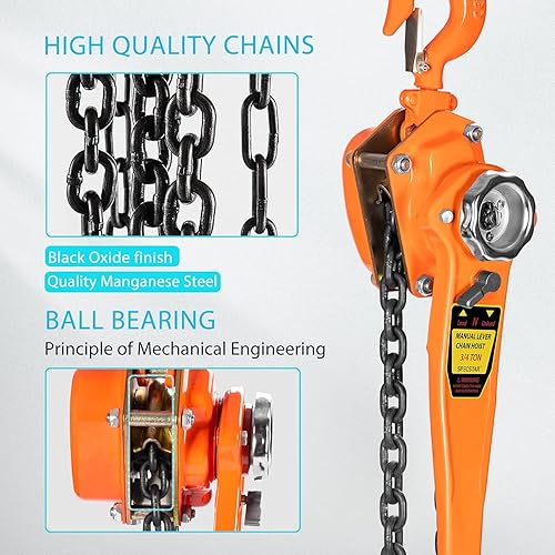 Miniatura 4 de SPECSTAR Polipasto de cadena de palanca de 34 toneladas, 1650 libras, capacidad de 10 pies con 2 ganchos resistentes, la cadena viene para almacén,