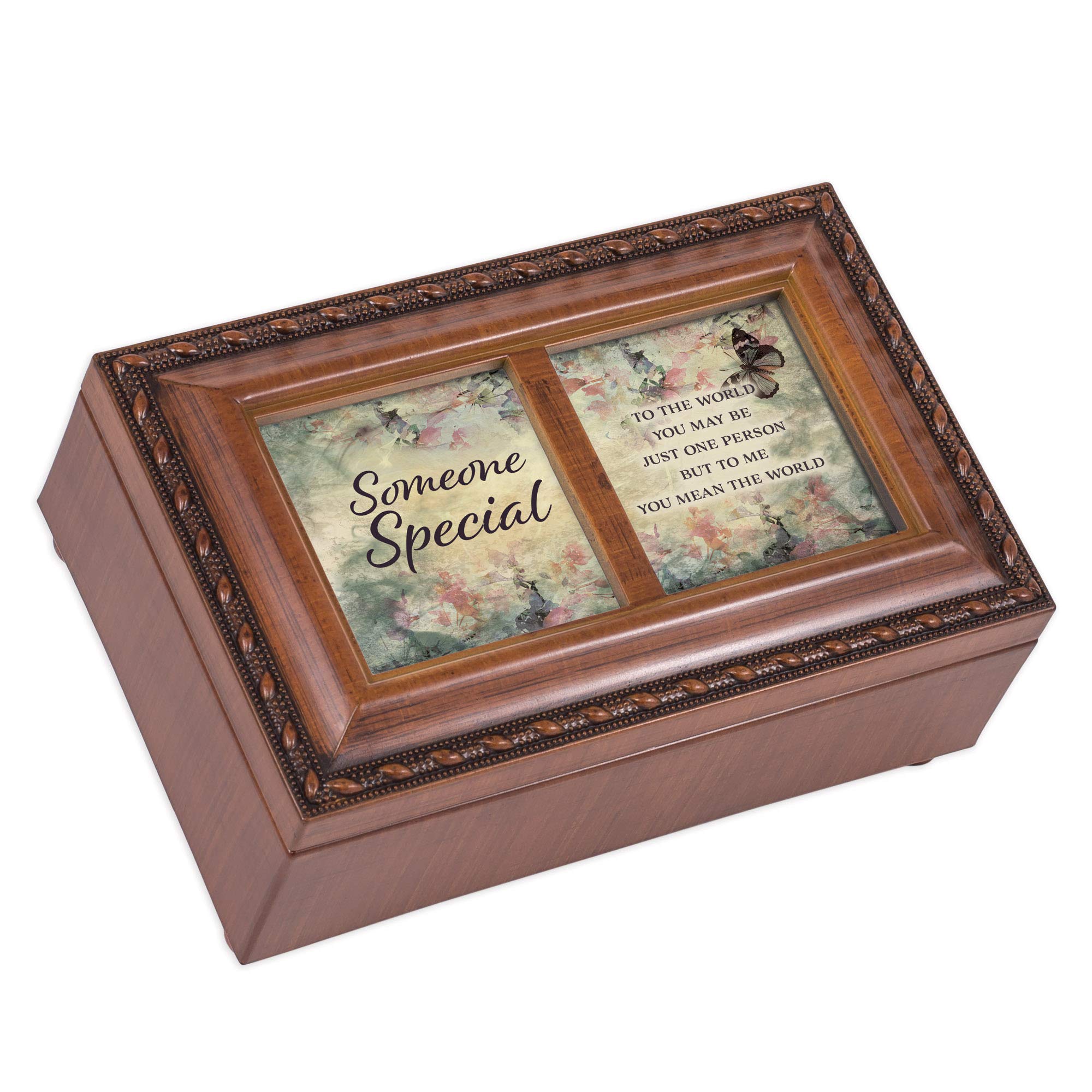 Cottage Garden Someone Special Woodgrain Rope Trim Petite Music Box Plays Wind Beneath My Wings