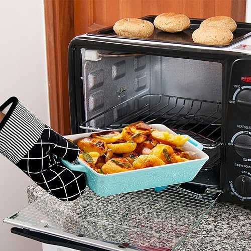 Miniatura 7 de Okllen Juego de 3 cazuelas para horno, platos de cerámica para hornear con asas, sartén rectangular para lasaña para hornear, asar, gratinar, regalo