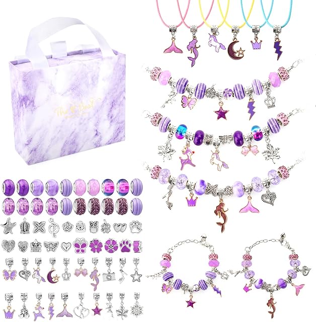 CICIGETI Charm Bracelet Making Kit for Girls, Jewellery Making Kit for 5 6 7 8 9 10 11 12 Year Old Girls, Girls Toys for Arts Crafts for Kids, Gifts for Teenage Girls, Purple