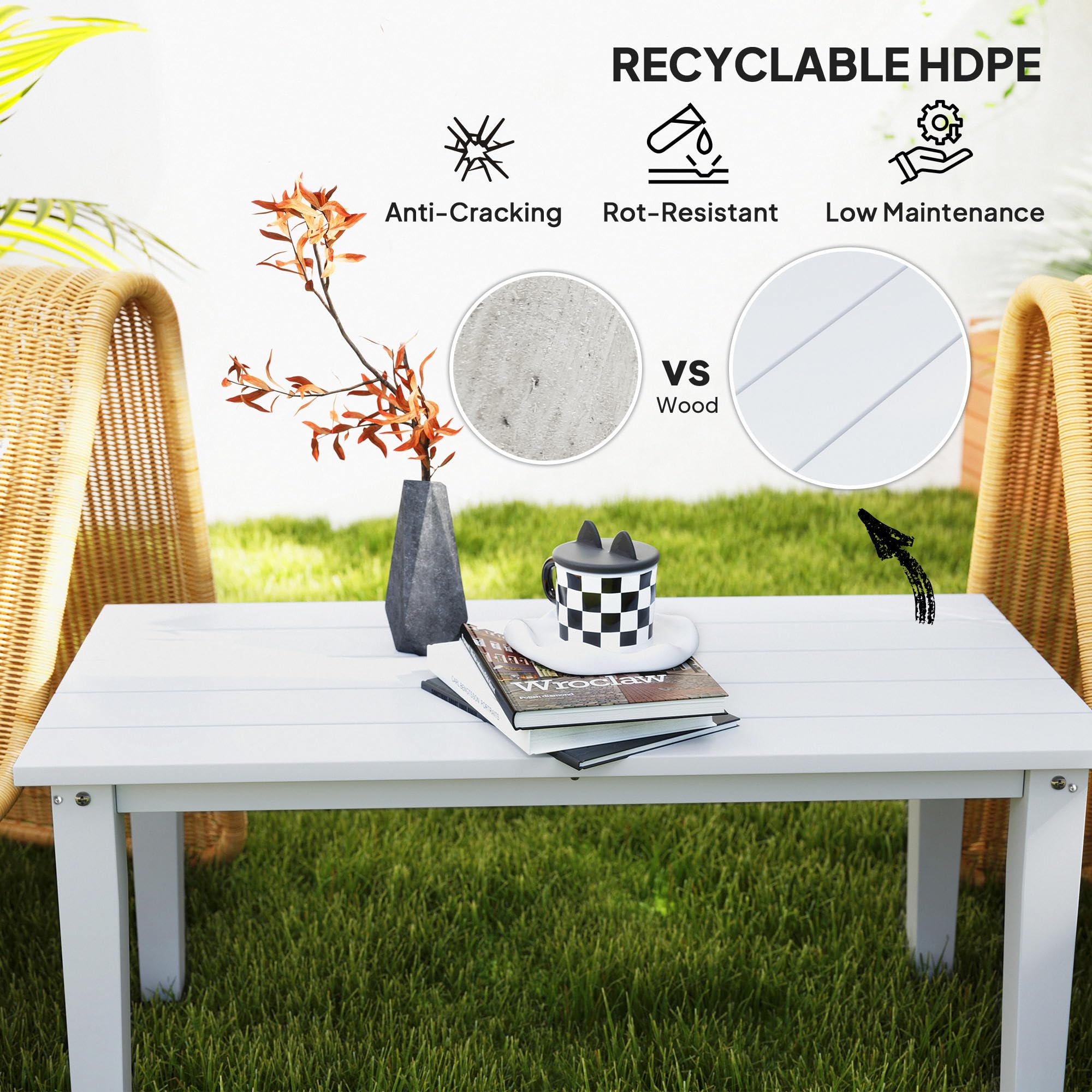 Outsunny Gartentisch Couchtisch HDPE Allwetter 91x44x42 cm weiß