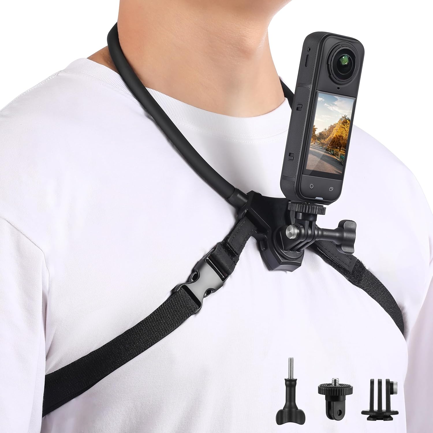 Neck Mount for DJI Osmo Nano Action 6 5 Pro 4/3 for Insta360 X5 X4 air X3 Go Ultra for Gopro Hero 13/12/11/10 MAX 2 Adjustable Chest Strap Adapter Hand Free Necklace Lanyard Holder Accessories