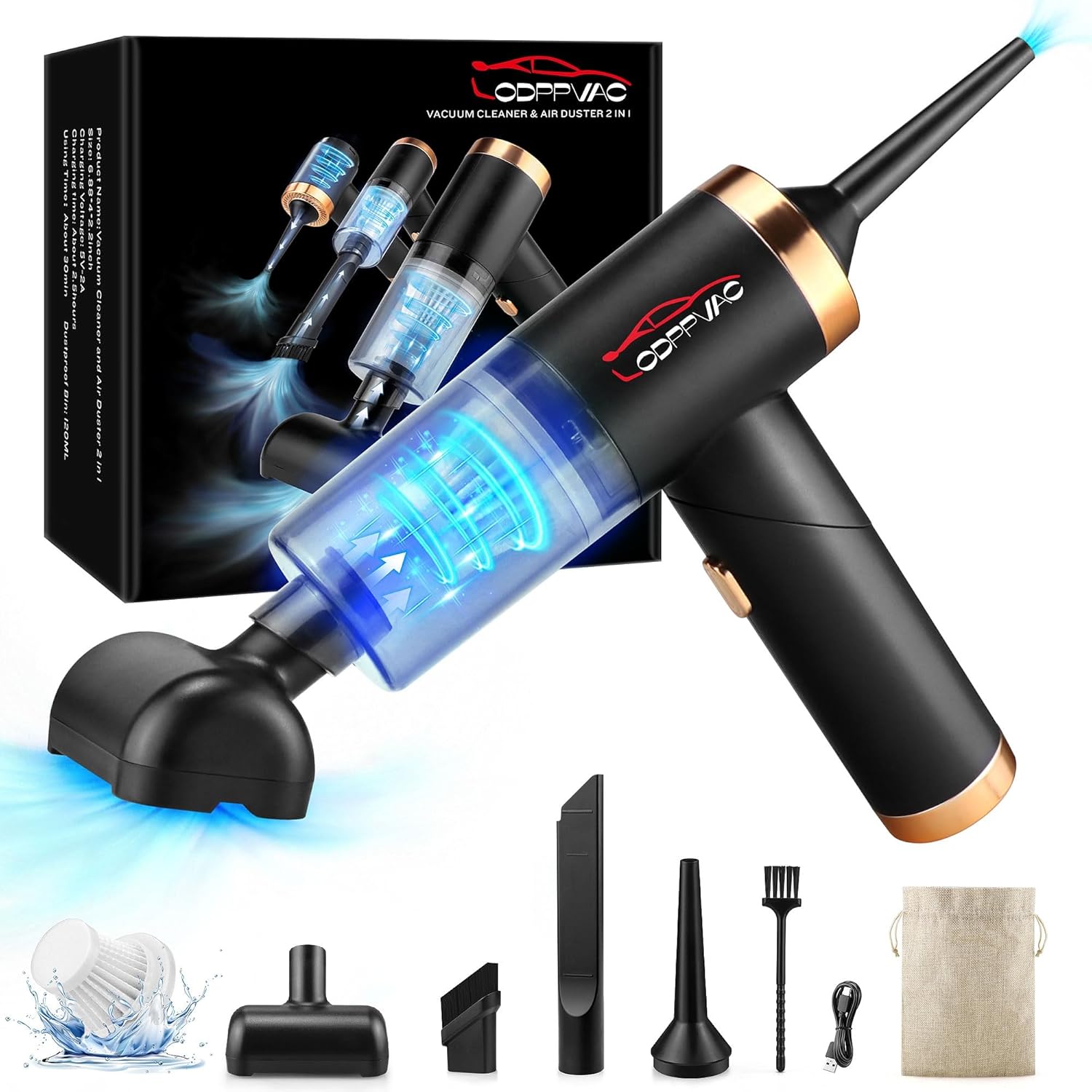 ODPPVAC Wireless Handheld Car Vacuum Cleaner 90° Foldable Portable