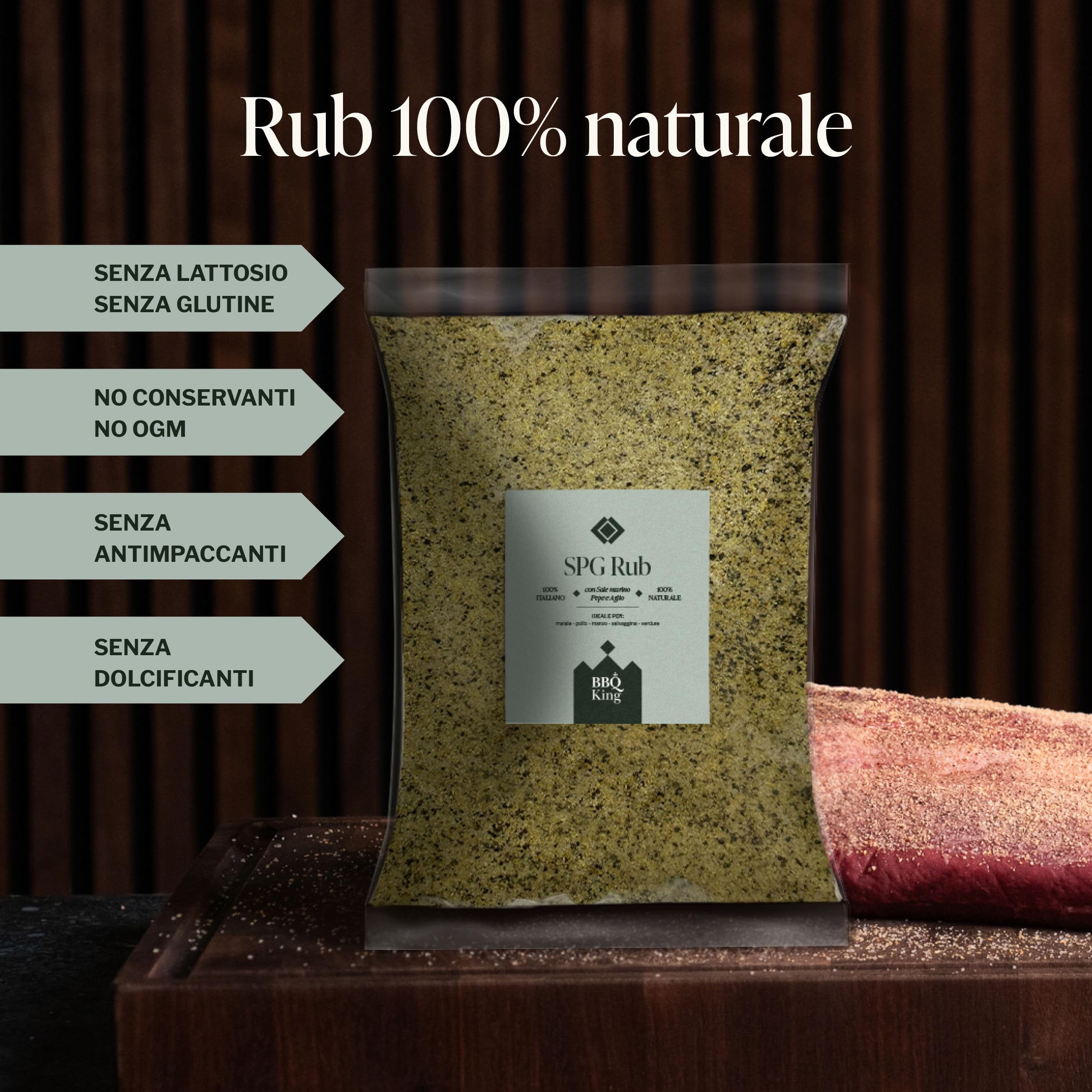 BBQ KING - S.P.G. Rub Confezione da 1Kg, Salt Pepper Garlic Dry Rub Bbq Ideale per Barbecue e Grill, Set Spezie Cucina 100% Made in Italy, Miscela di Spezie a Base di Sale, Pepe ed Aglio
