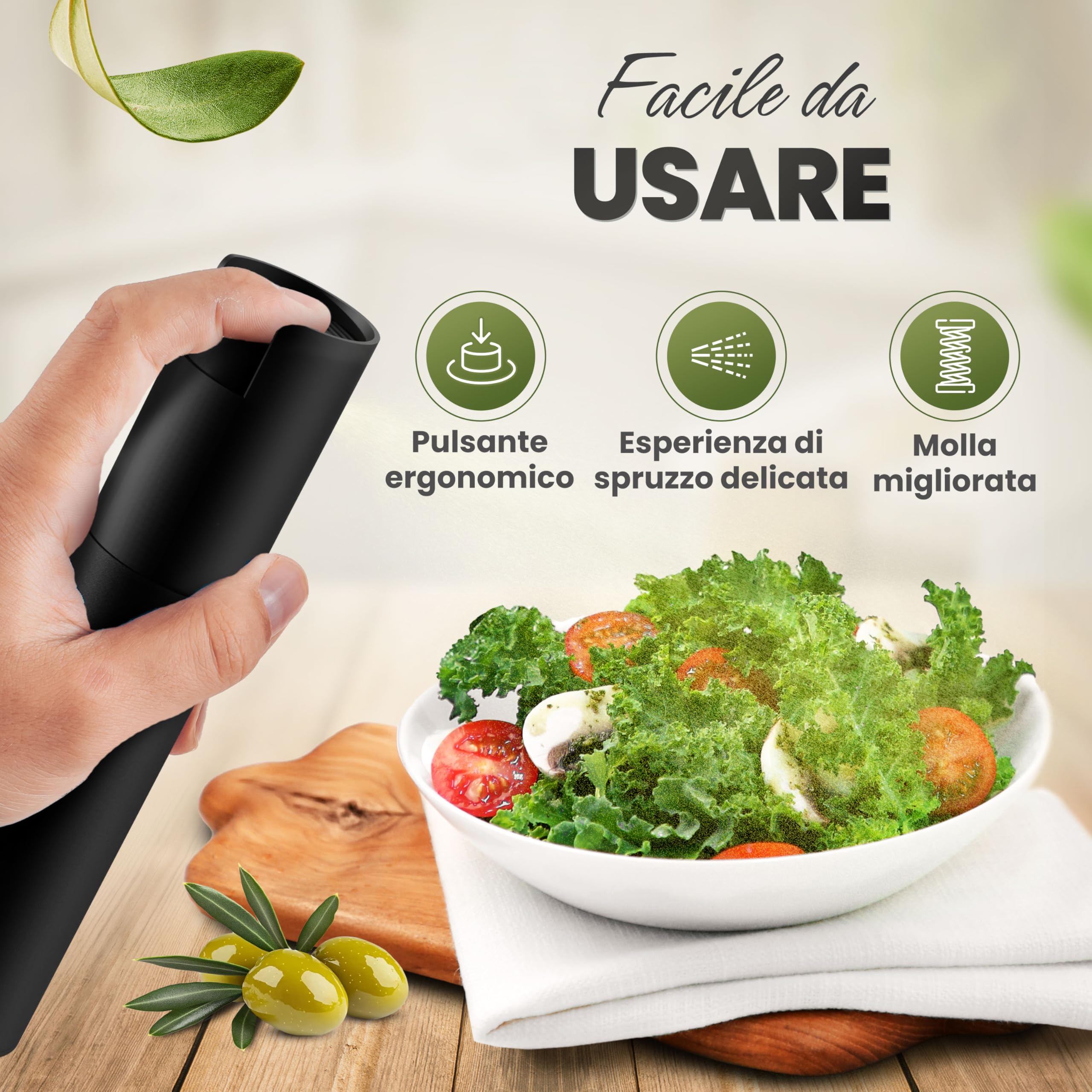 Leisure Life® | Spruzzatore olio premium 2.0 – acciaio pieno 100 ml | protezione UV, senza BPA, lavabile in lavastoviglie | nebulizzazione uniforme | per cucina, barbecue e airfryer