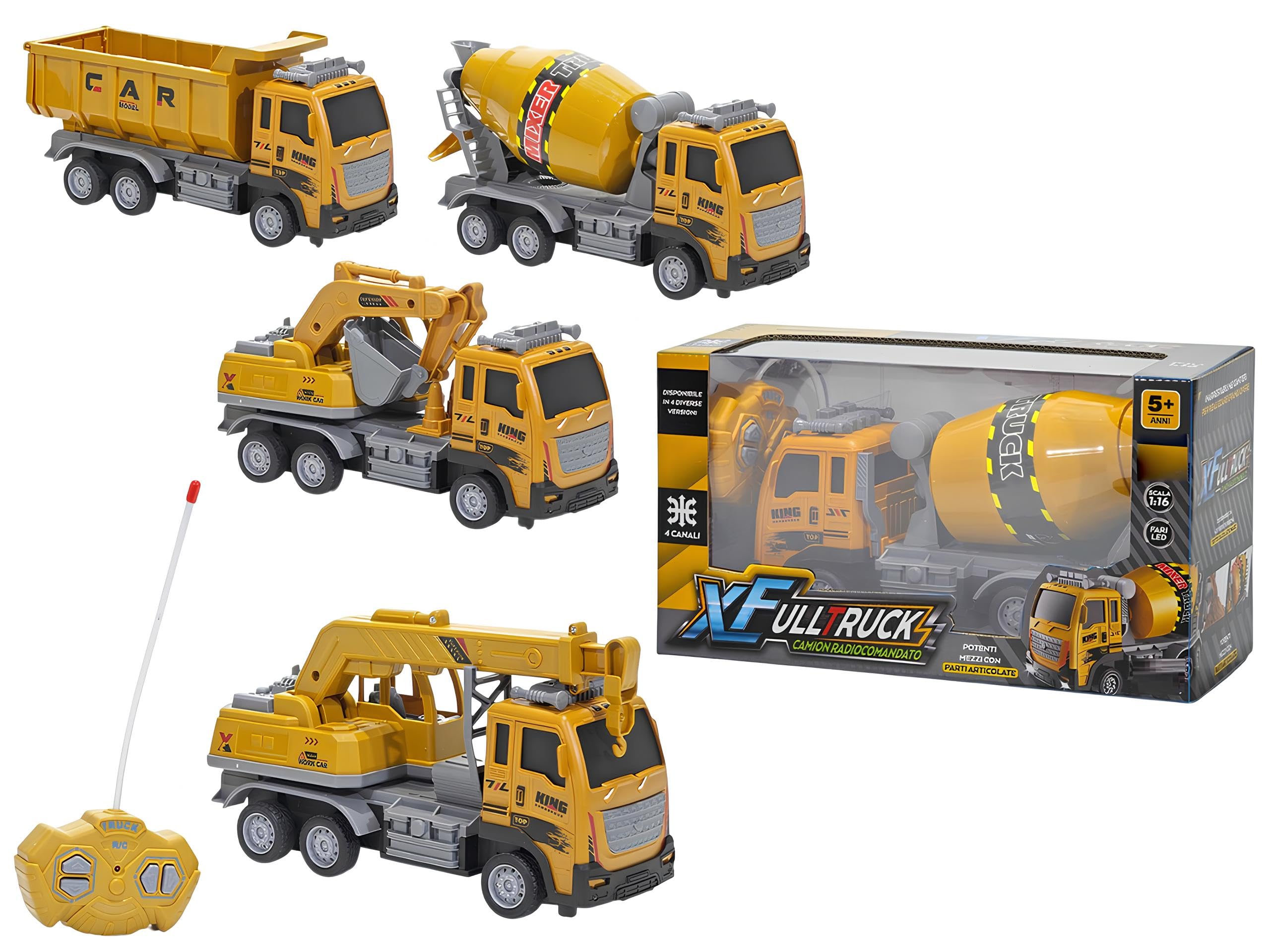 Camion Telecomandato Giocattolo con Luci Cantiere Betoniera Camion Ribaltabile Gru Ruspa Scala 1:16 Mezzi Lavoro Radiocomando Veicolo Costruzione RC Bambini Autoribaltabile Auto Carro,SOGGETTO CASUALE