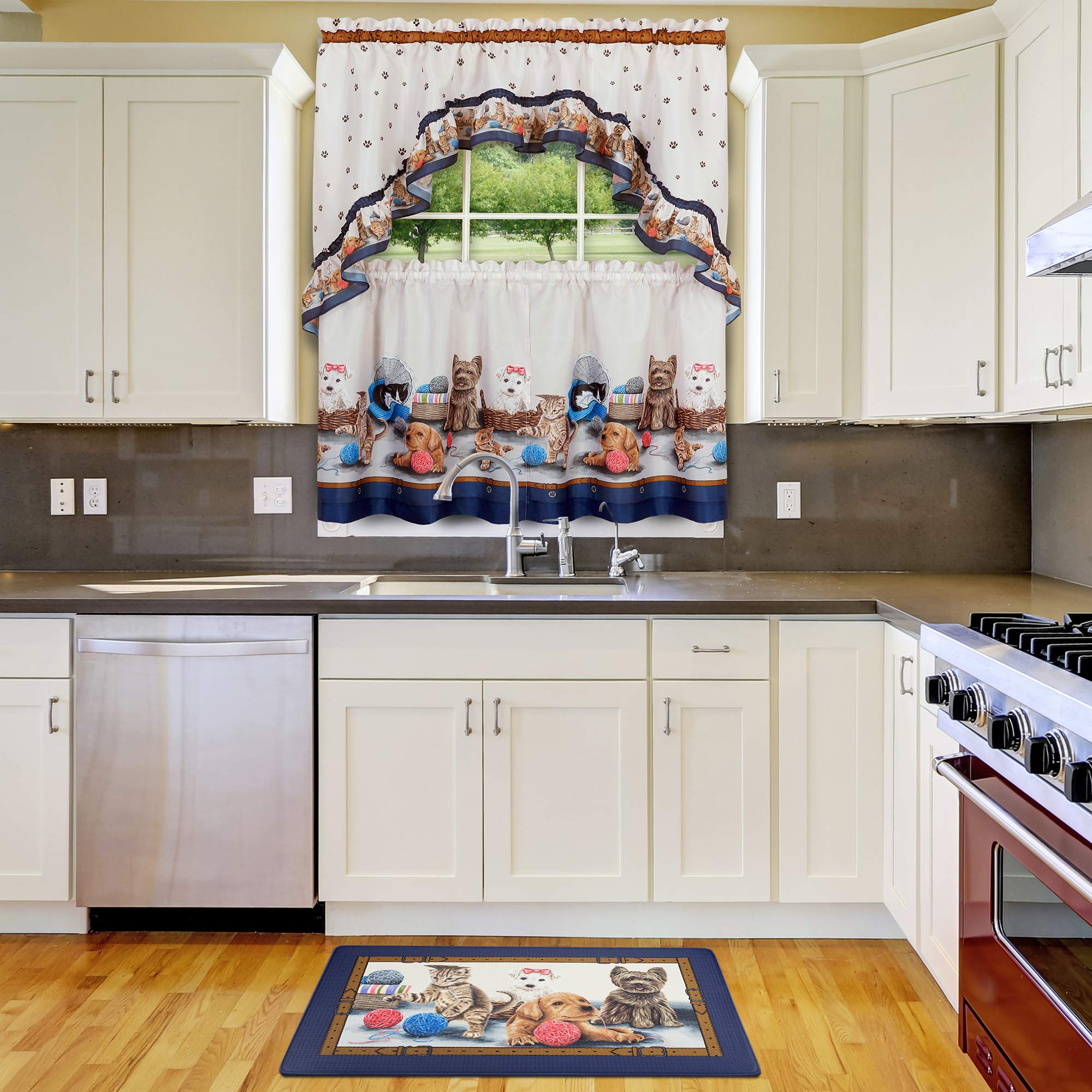 PowerSellerUSA Printed Anti Fatigue Mat, Non Slip Printed Textured Comfort Standing Floor Mats for Living, Dining Room, Bedroom, Kitchen, Office, Work (18x30 in., Playful Kitty and Puppies)