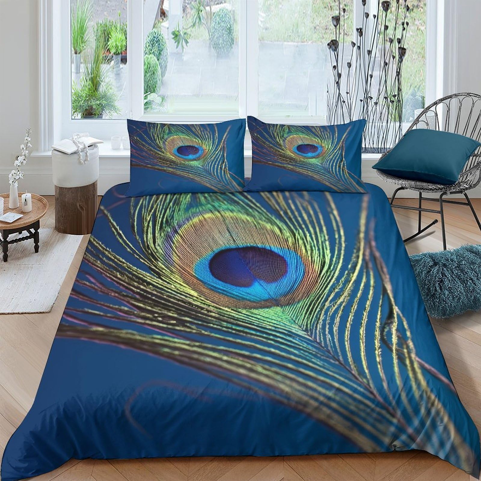 Ctjqhvkz Style-3 3D Printed Peacock Feather Fitted Sheet Microfiber Soft Blue Green Mattress Cover Anti-Slip Bedroom Dorm Decor Easy Care Single（135X200cm）