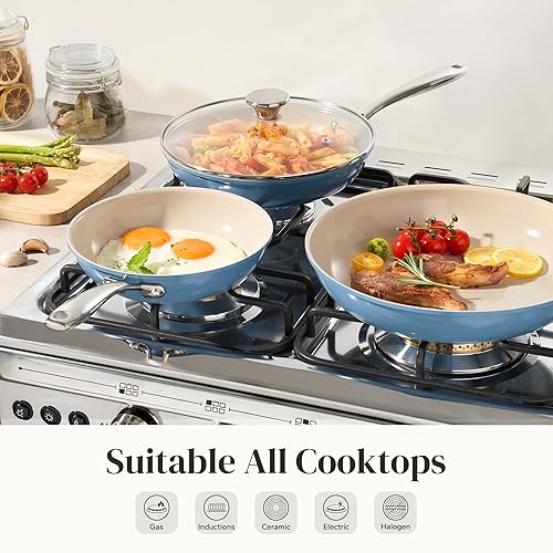 Miniatura 8 de Redchef Juego de utensilios de cocina antiadherentes, juego de sartenes de cerámica con tapas de vidrio templado, juego de cocina antiadherente,