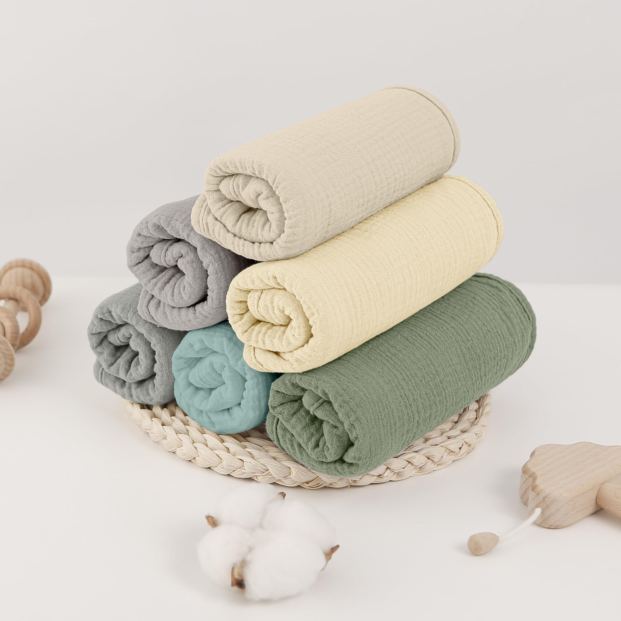 bearmoss Bambino in Mussola Per Neonati, 6 Pezzi, Set 50 X 25 Cm, Super Morbido Assorbente in Mussola A Grana Per Neonati, Unisex, Per Bambine E Ragazzi (Marrone verdastro)