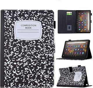 Cute Case For All-New Amazon Kindle Fire HD 10 & 10 Plus Tablet (13th/11th Generation, 2023/2021 Release) 10.1",Vegan Leather Slim Folding Stand Cover with Pocket Auto Wake/Sleep,Black NoteBook