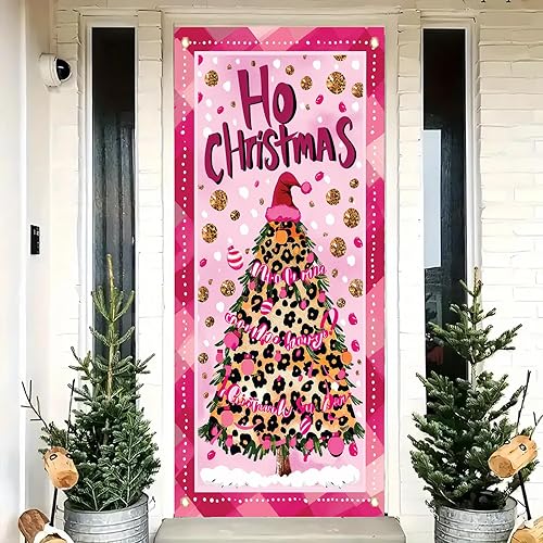 Miniatura 10 de Cartel de Feliz Navidad para puerta, feliz año nuevo, 35 x 71 pulgadas, cubierta roja de puerta delantera de Navidad con copos de nieve y letras