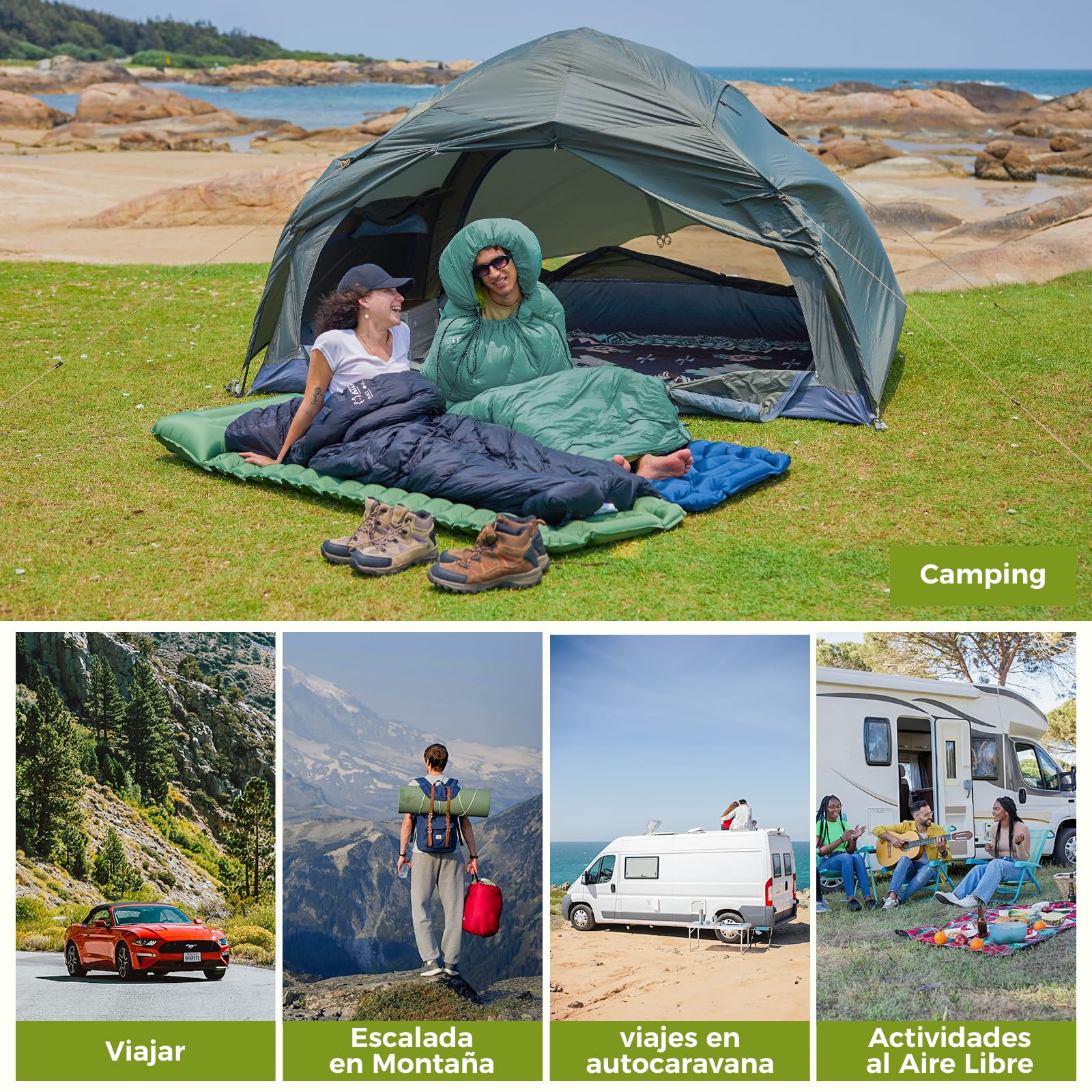 ATEPA Saco de dormir de plumón, saco de dormir para exteriores, saco de dormir con 600 fp, impermeable, saco de dormir para 4 estaciones, ideal para adultos en camping, viajes y aventuras
