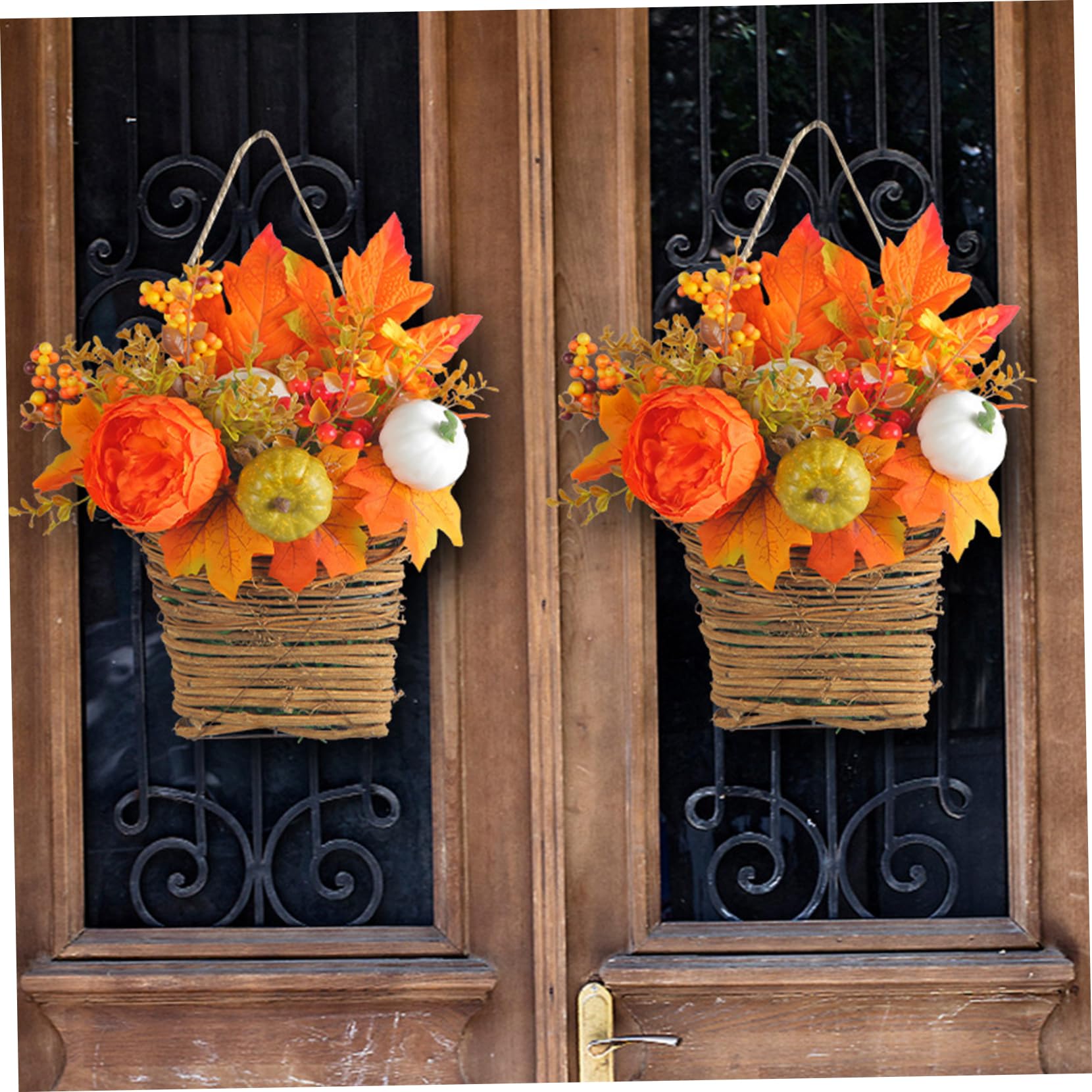 Herbstkranz, realistischer Kürbiskranz, Thanksgiving mit Ahornblättern, Hängekorbkranz für Herbsttür, für Haustür, Erntedekoration