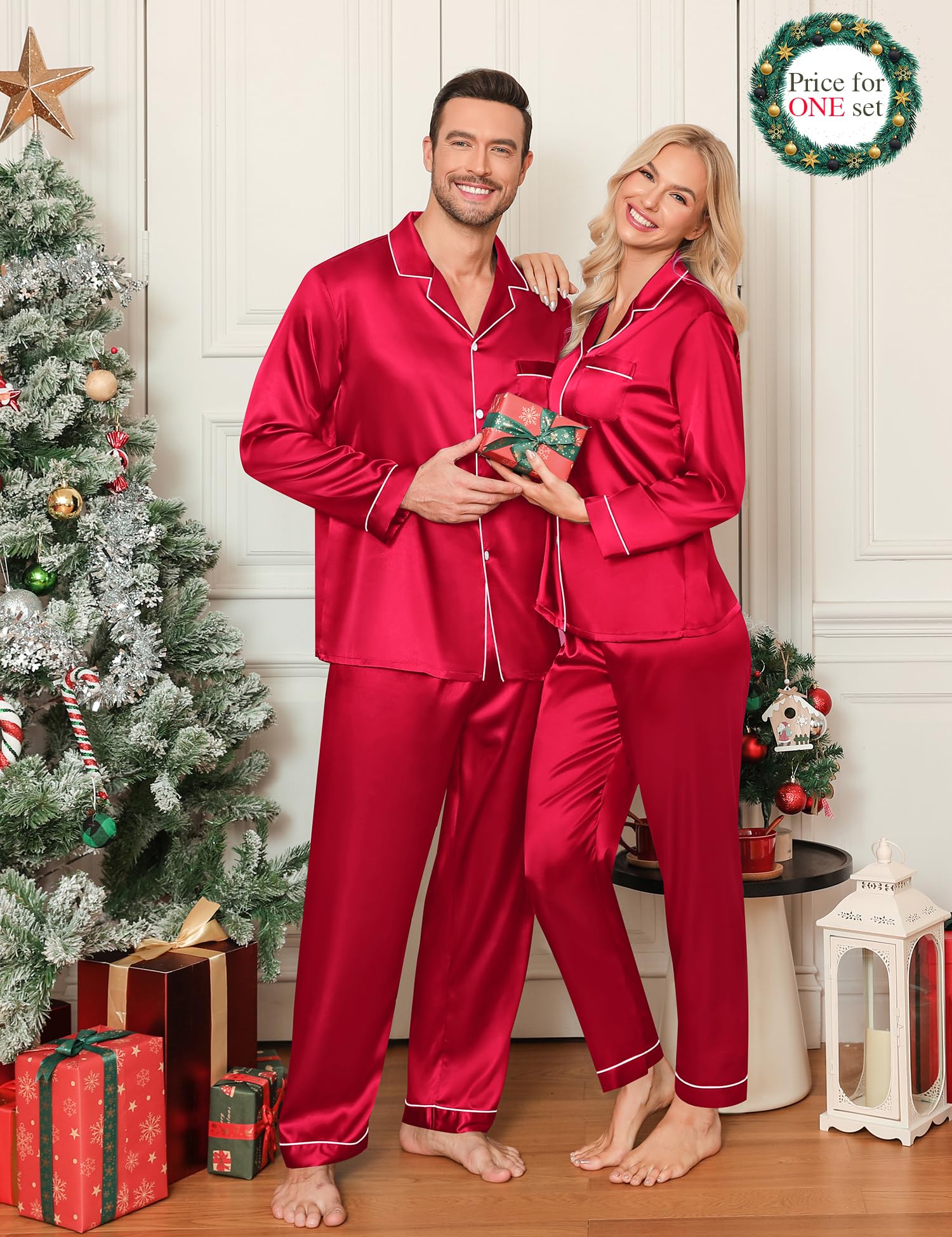 LecGee Pijama de satén de seda para mujer, de manga corta, ropa de dormir de dos piezas con botones
